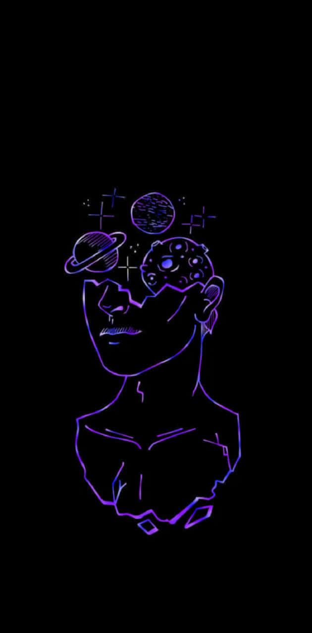 neon line art, cosmic planets, stars, HD Phone Wallpaper