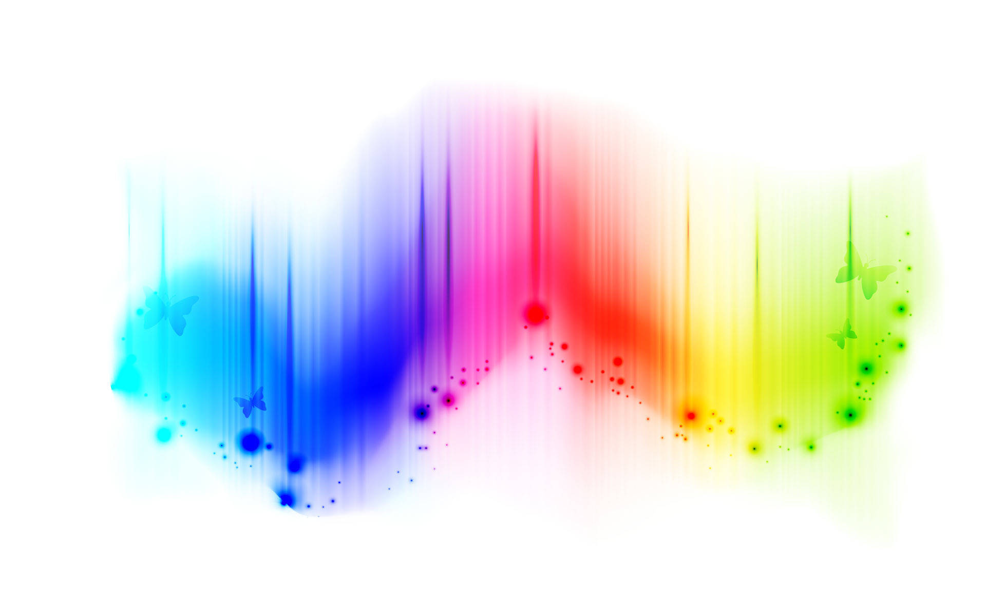 light color rainbow squiggle, vibrant rainbow gradient waves, floating butterflies, Full HD Desktop Wallpaper