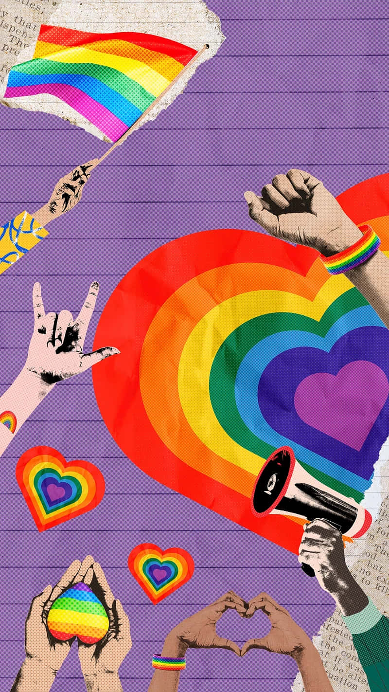 Rainbow flag, hearts, hands making peace signs, HD Phone Wallpaper
