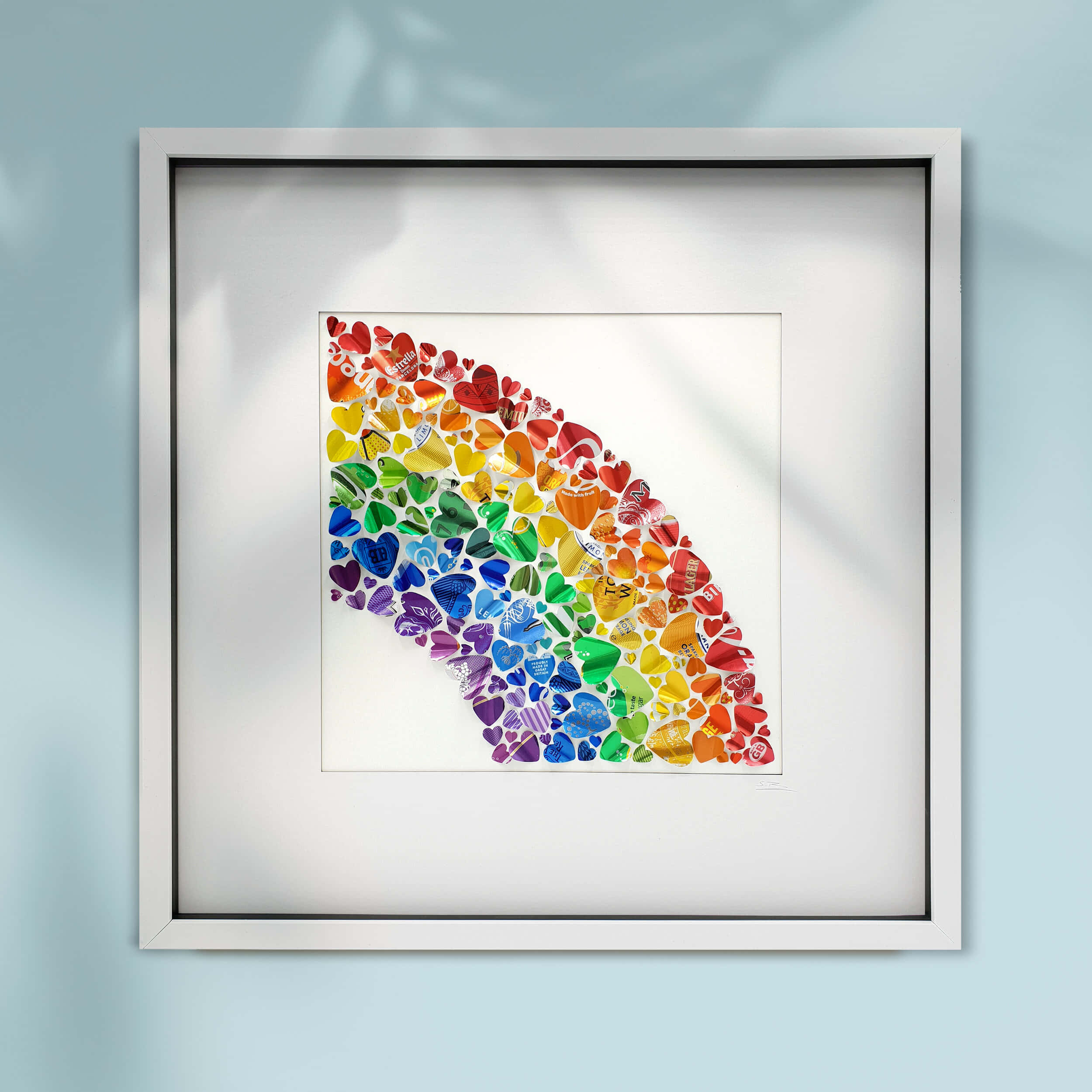 colorful heart mosaic artwork, vibrant rainbow pattern, heart-shaped paper cutouts, Full HD Desktop Wallpaper