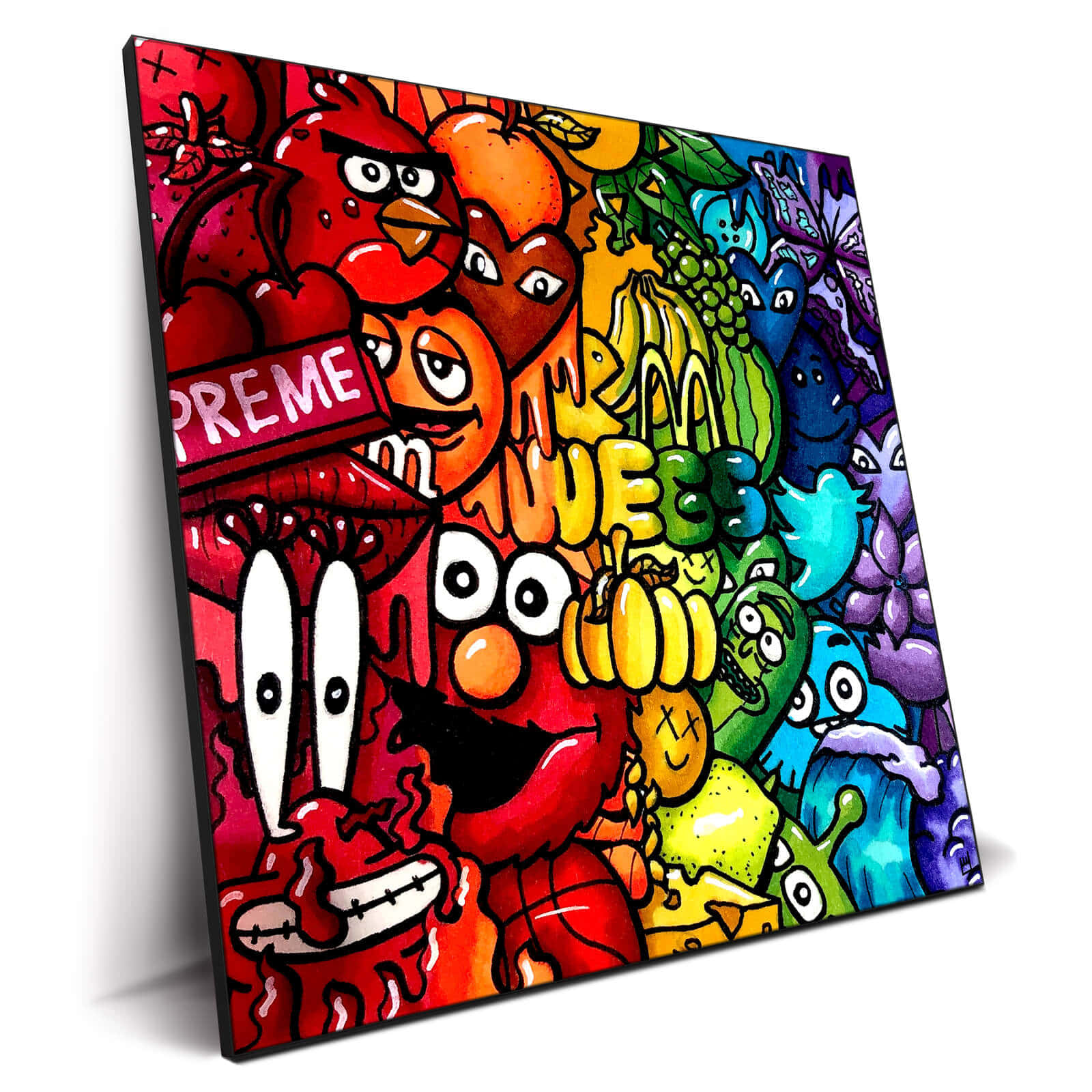 graffiti-style canvas, cartoon characters, fruits, HD Desktop Wallpaper