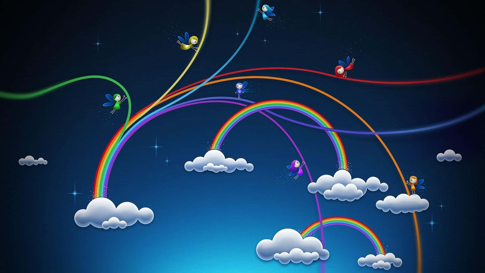 Rainbow Brite, colorful rainbows, starry night sky, Full HD Desktop Wallpaper
