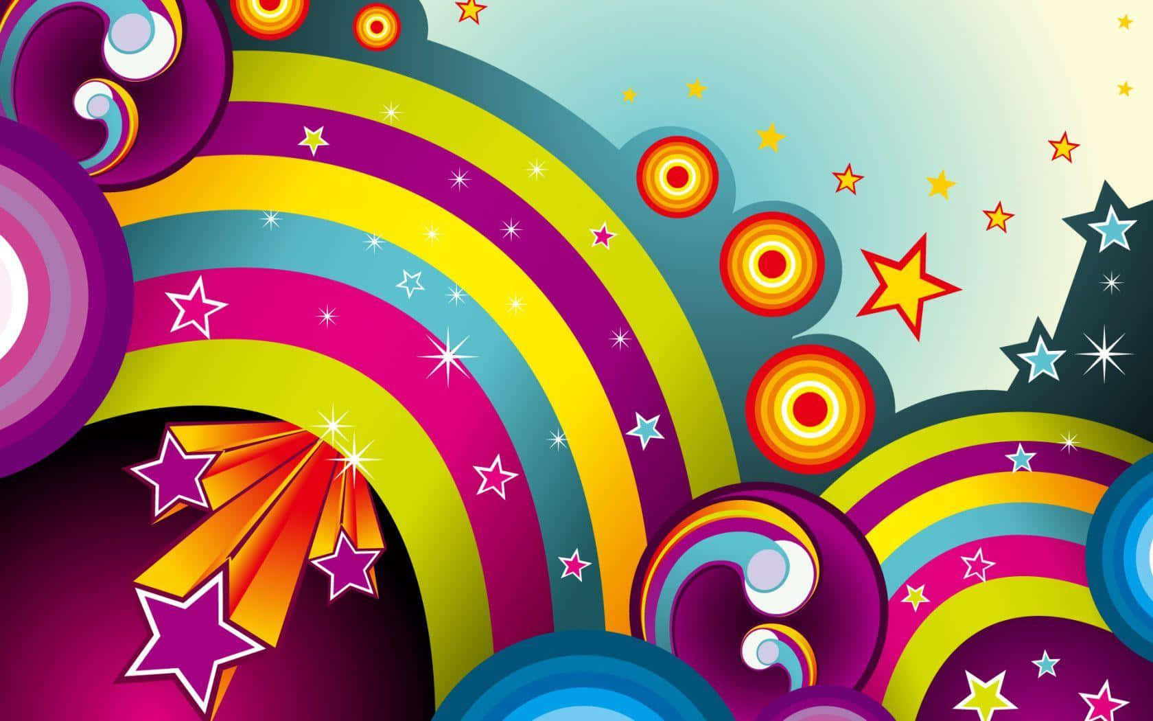 vibrant rainbow, arcs, stars, HD Desktop Wallpaper