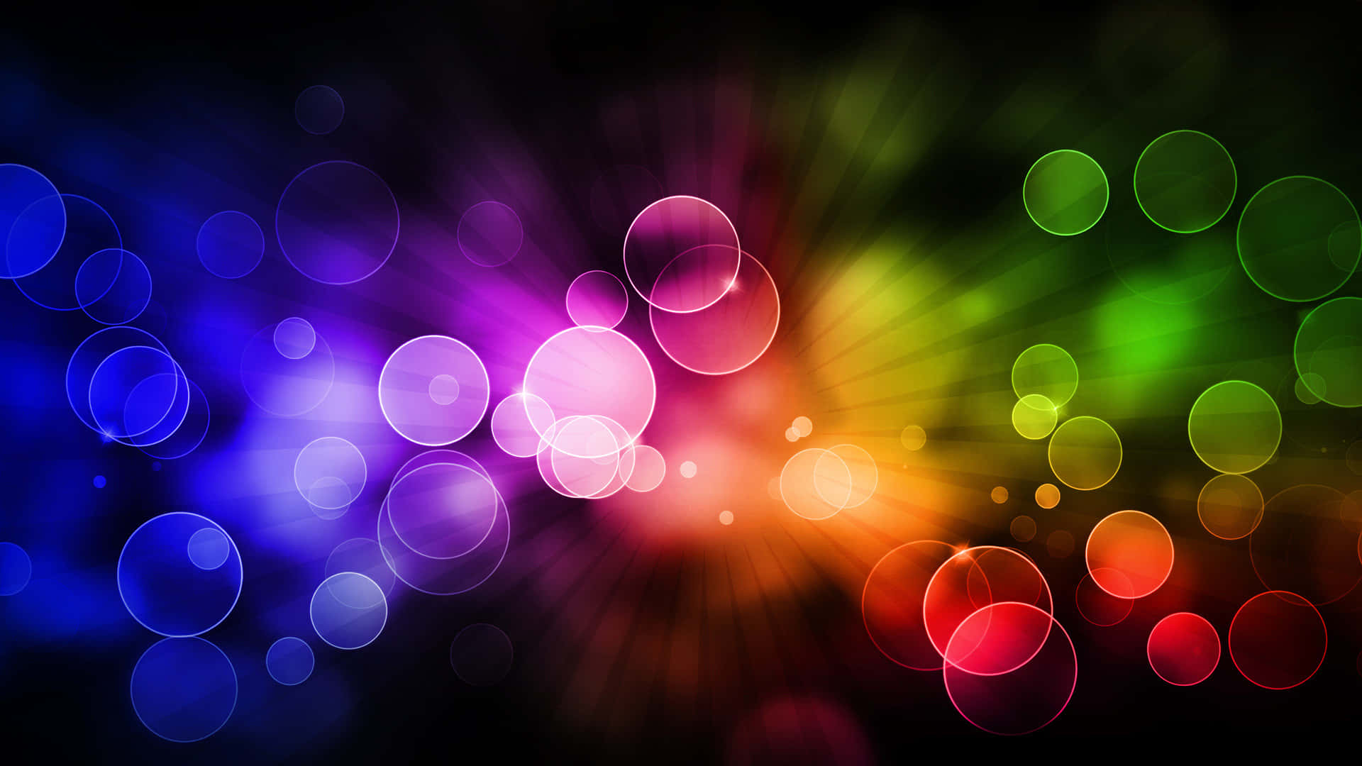 vibrant rainbow bokeh lights, central burst, dark background, Full HD Desktop Wallpaper