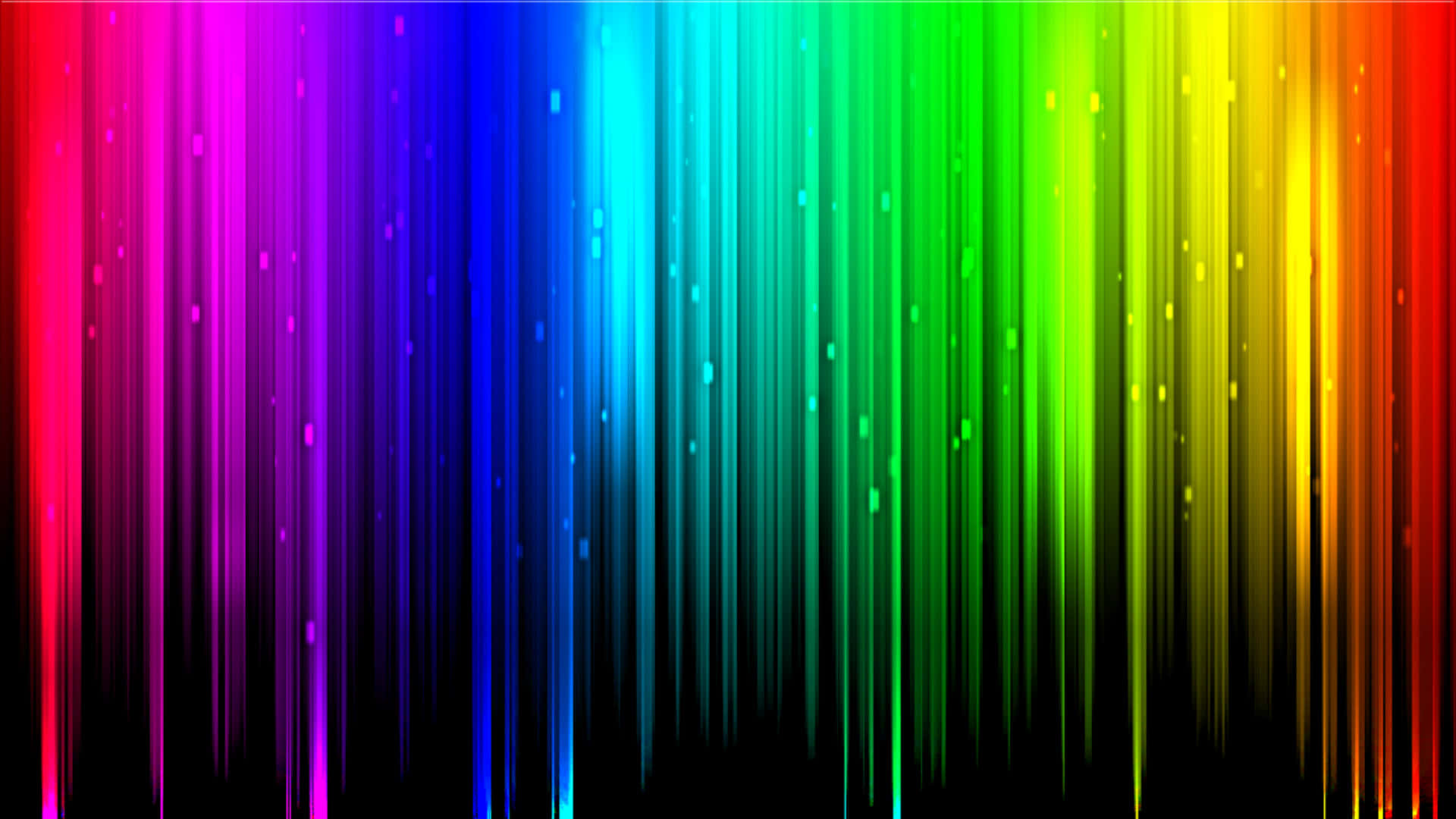 vibrant vertical rainbow light streaks, black background, glowing particles, Full HD Desktop Wallpaper