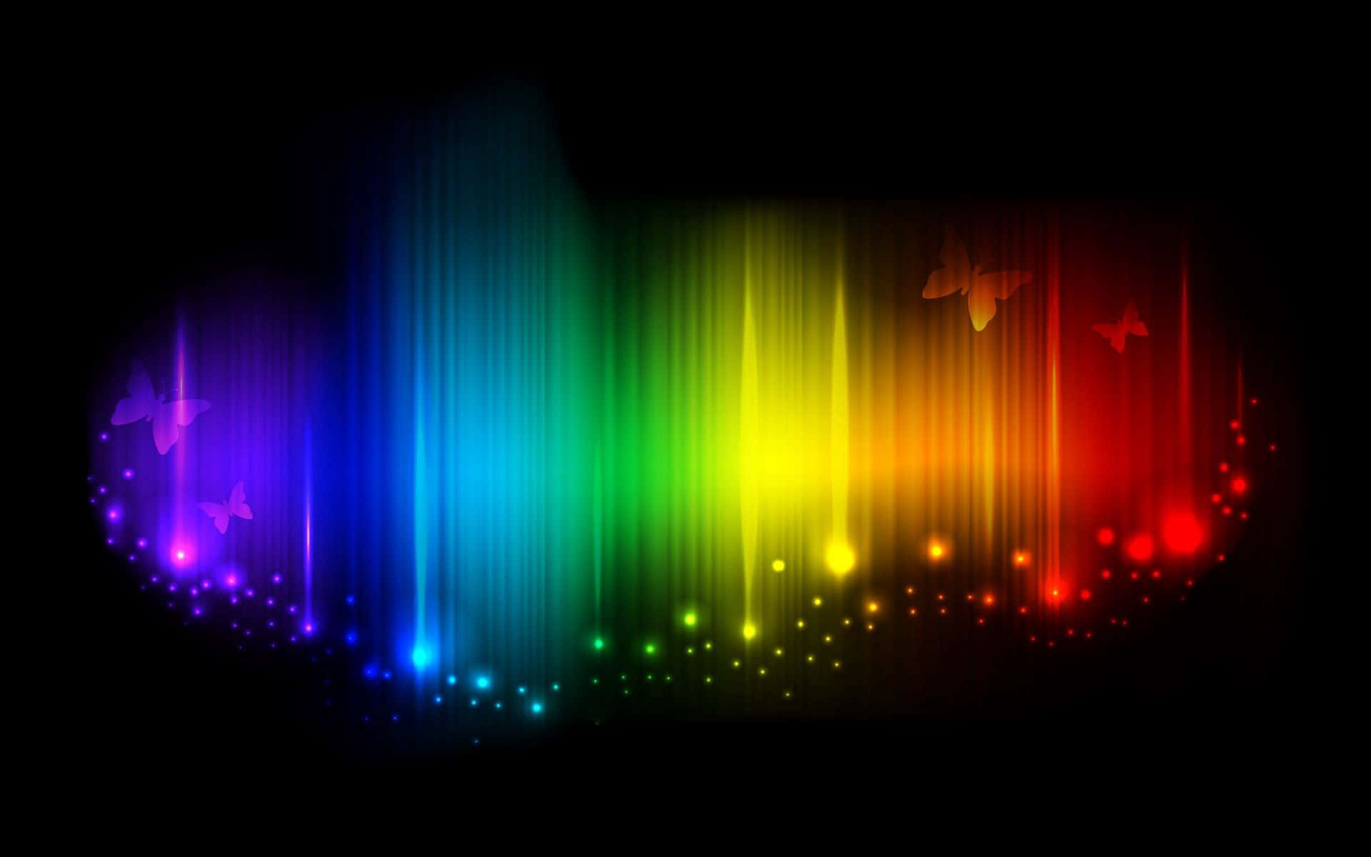 vibrant rainbow spectrum, glowing butterflies, sparkling particles, Full HD Desktop Wallpaper