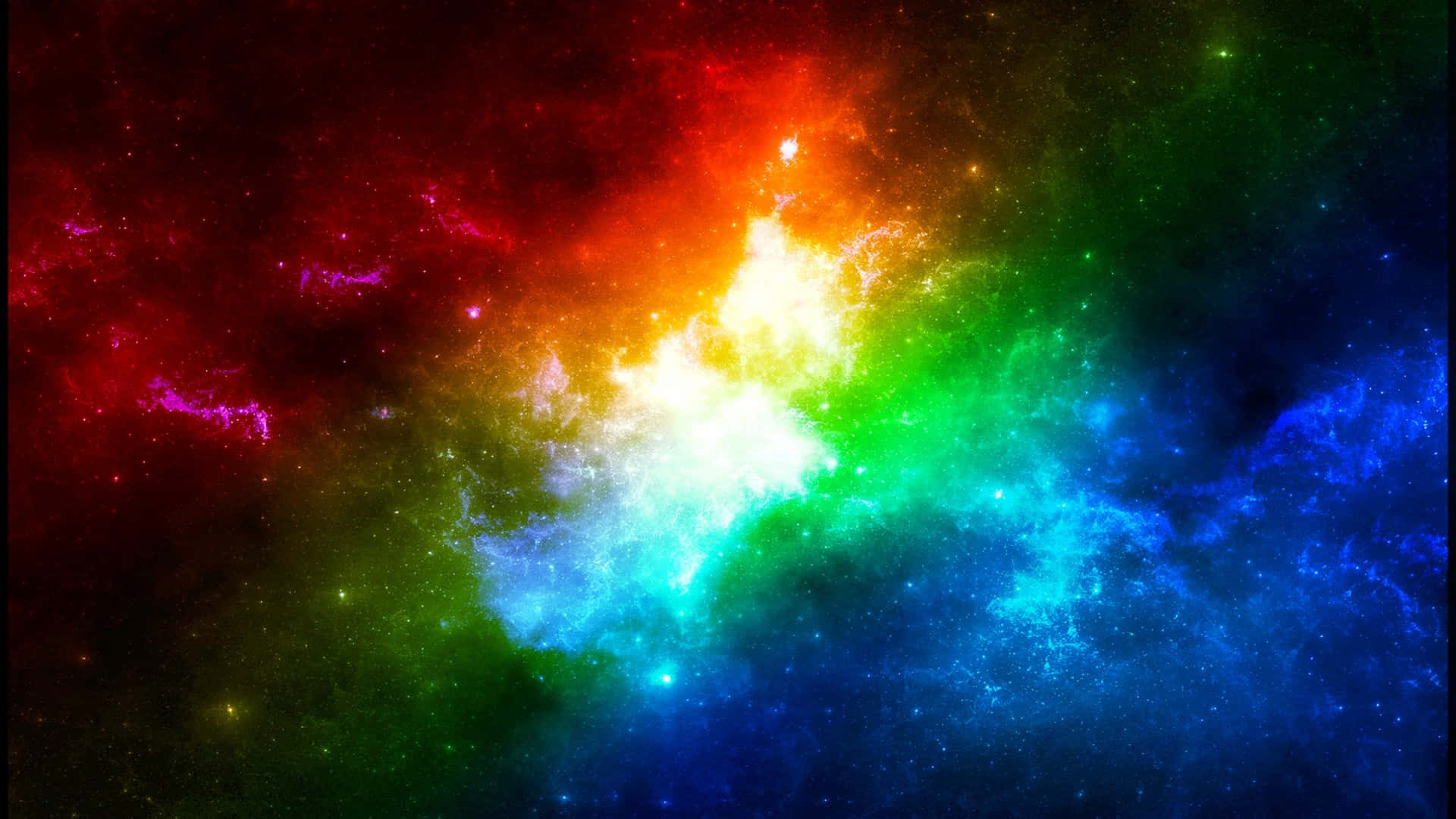 cosmic nebula, fiery reds oranges greens and blues, starry void, Full HD Desktop Wallpaper