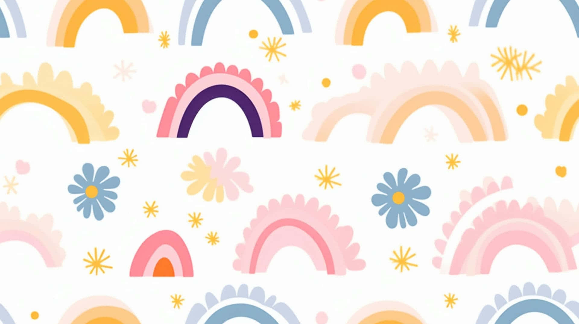 pastel rainbow, arches, flowers, Full HD Desktop Wallpaper