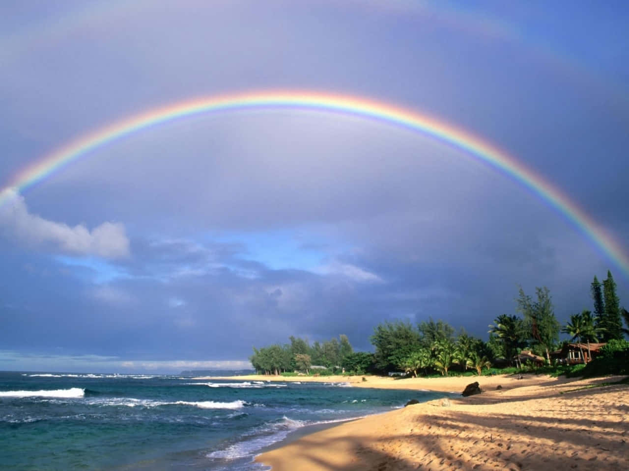 beachside, rainbow, tropical beach, HD Desktop Wallpaper