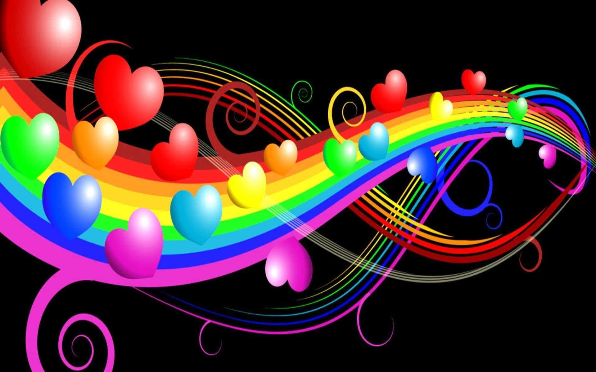 rainbow heart, rainbow swirls, colorful hearts, Full HD Desktop Wallpaper