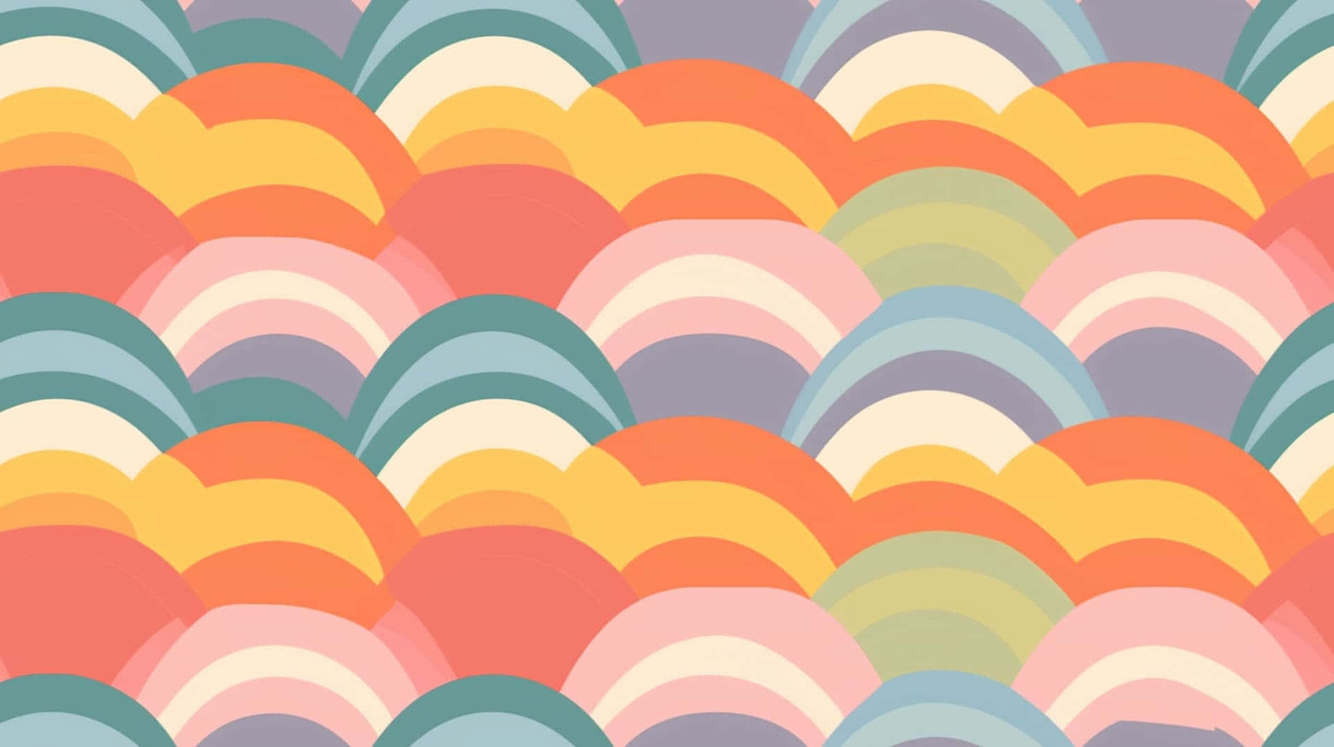 colorful abstract rainbow pattern, vibrant retro wave pattern, pastel and warm-toned semicircles, Full HD Desktop Wallpaper