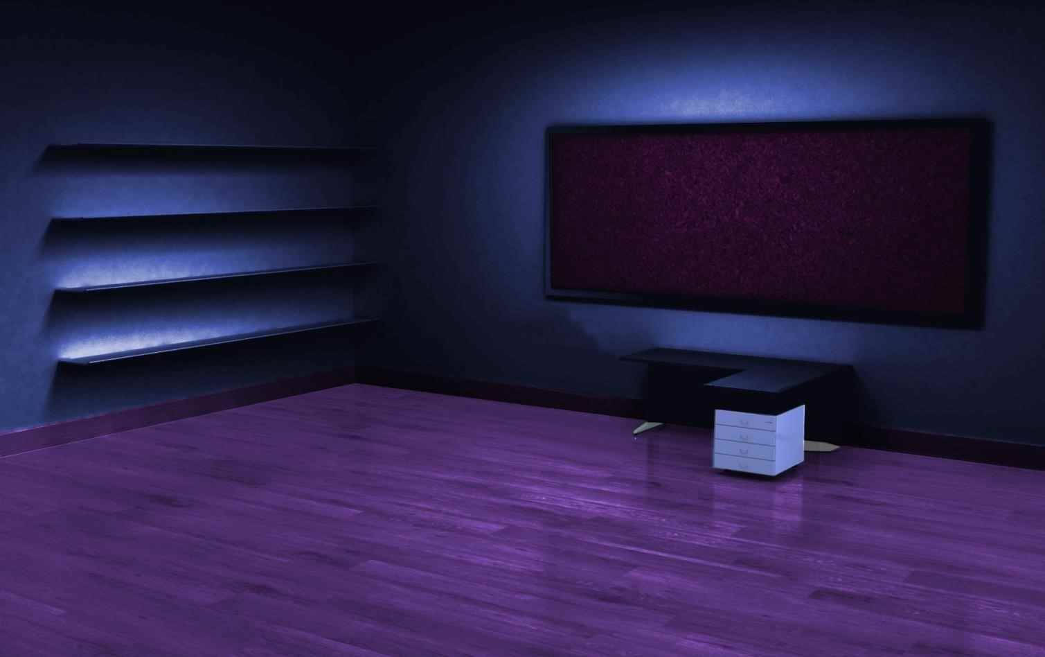 violet theme, purple wooden floors, blue ambient light, HD Desktop Wallpaper