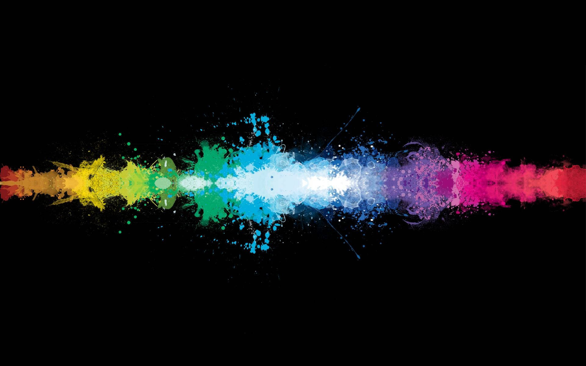 rainbow, paint splatters, black background, Full HD Desktop Wallpaper