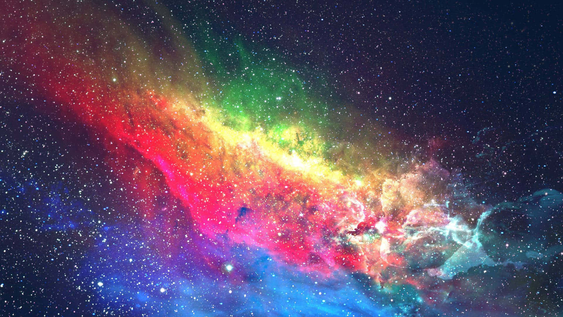 colorful nebula, star-filled night sky, swirling reds greens and blues, Full HD Desktop Wallpaper