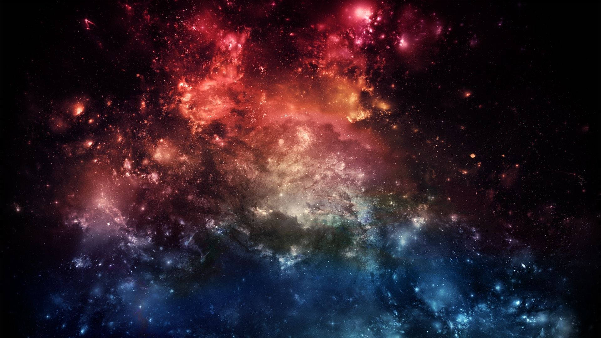 desaturated colorful galaxy, vibrant cosmic nebula, fiery reds, Full HD Desktop Wallpaper