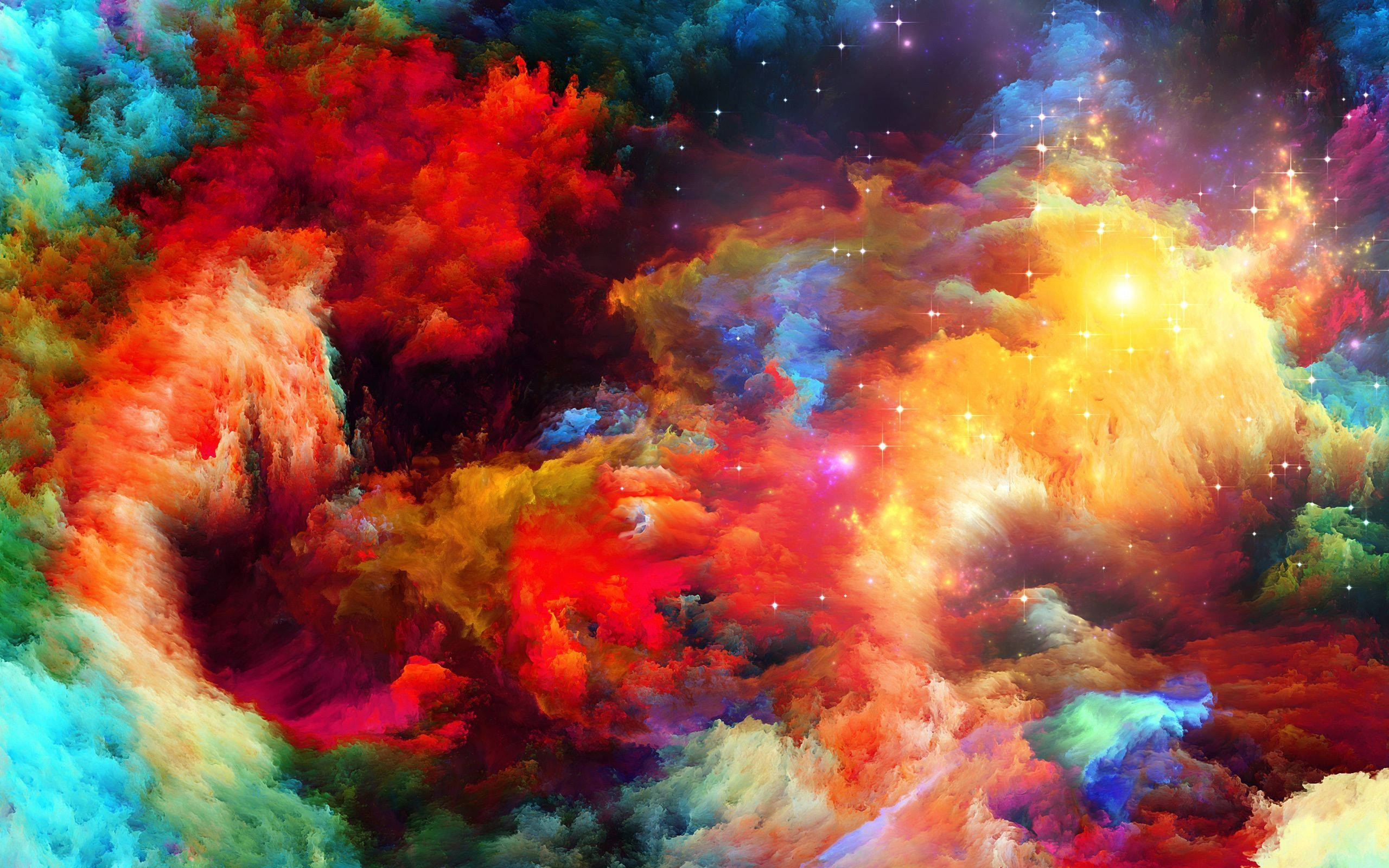 Rainbow Galaxy, cosmic nebula, fiery reds, 2K Desktop Wallpaper