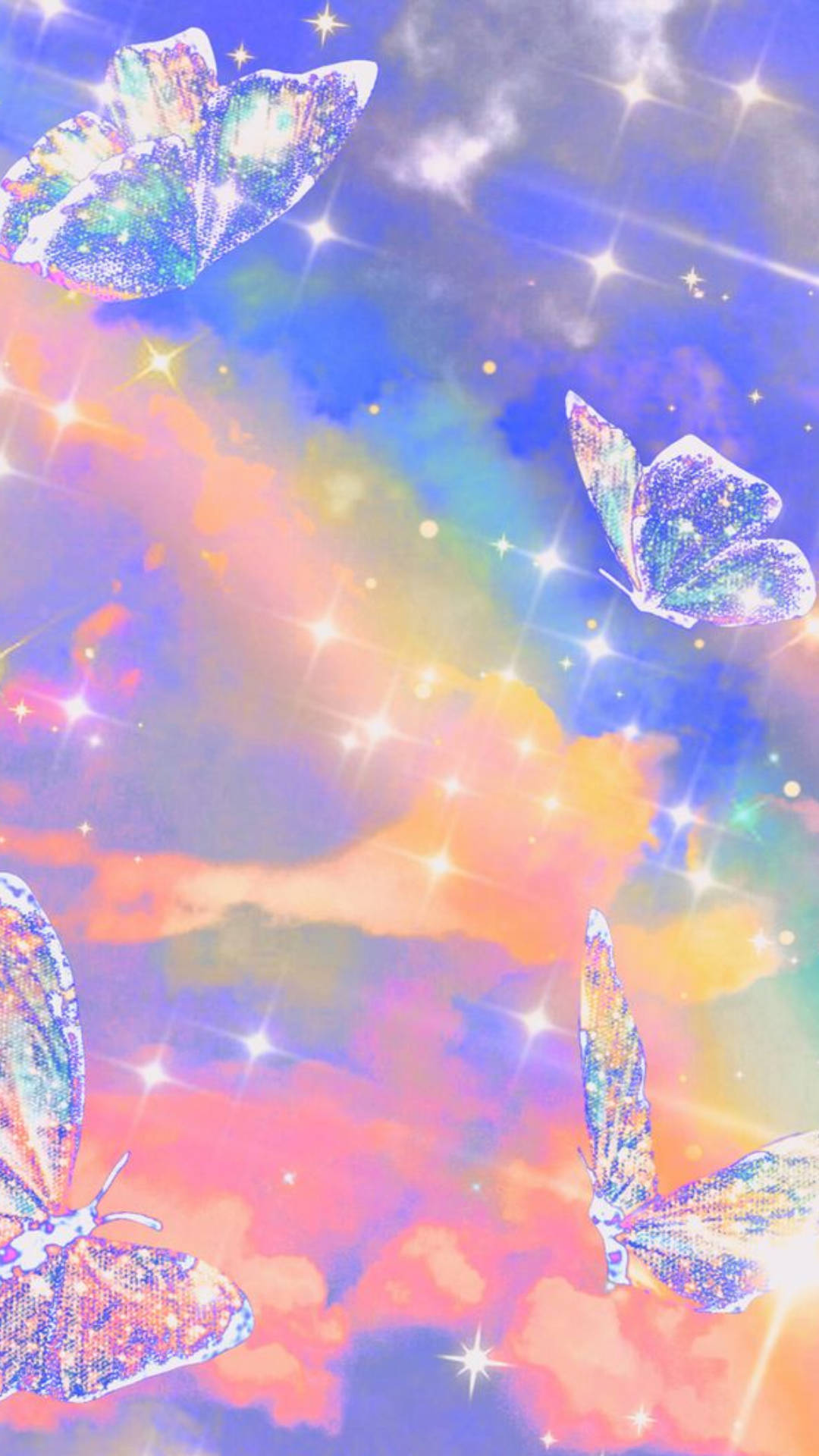 Rainbow Galaxy, iridescent butterflies, dreamy sky, Full HD Phone Wallpaper