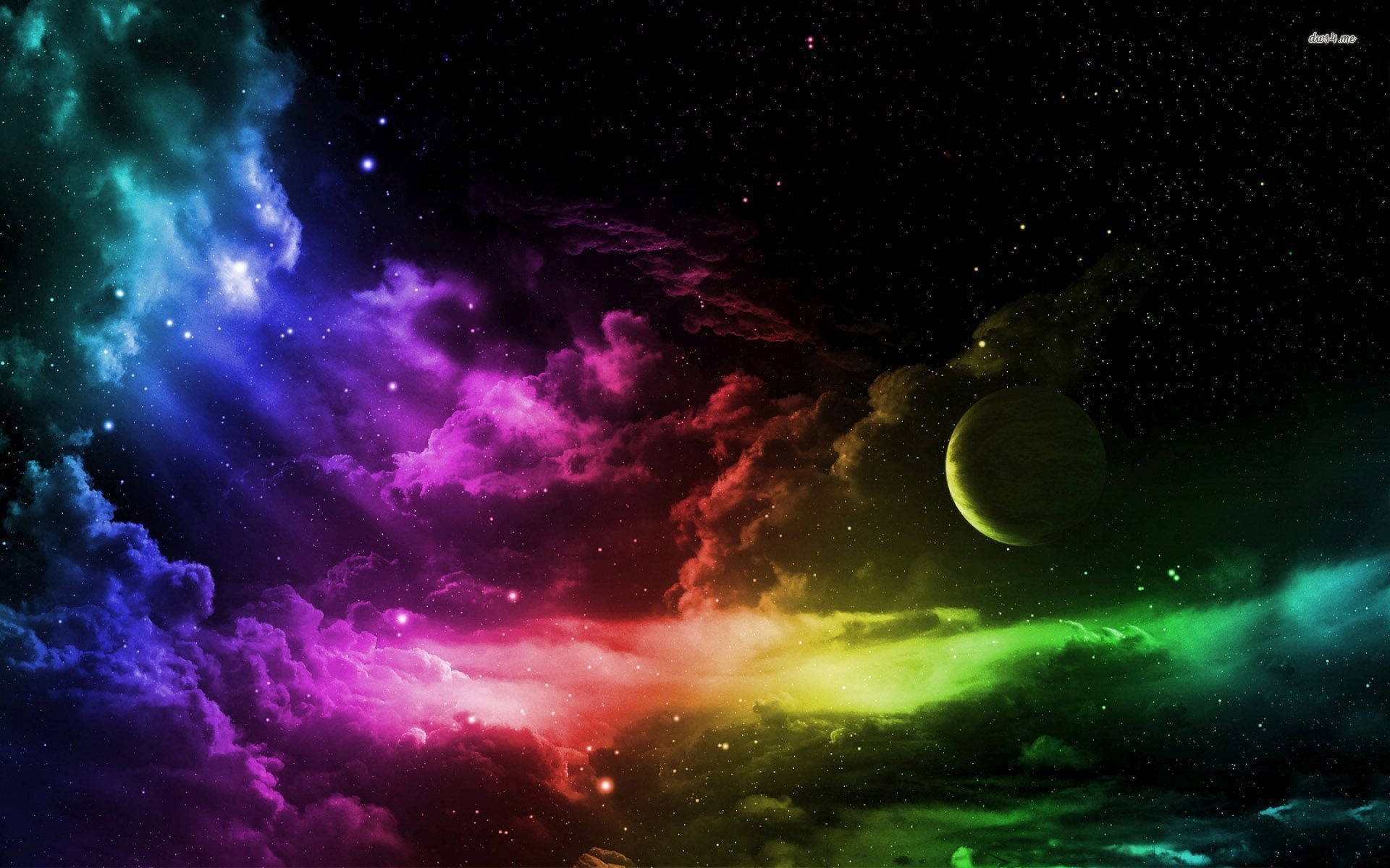 Full Moon, Rainbow Galaxy, Vibrant cosmic nebula, Full HD Desktop Wallpaper