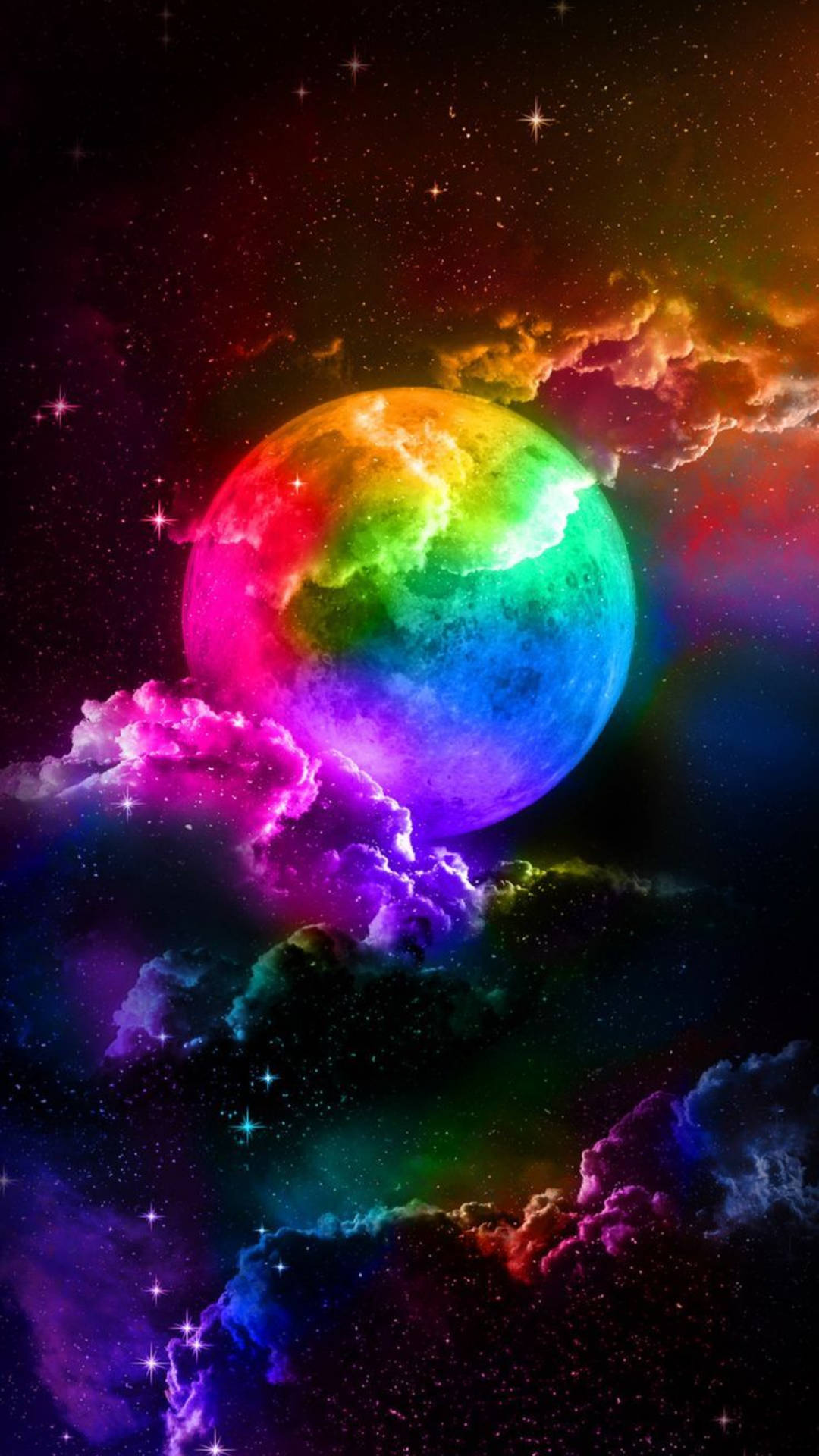Rainbow Galaxy, moon, night sky, Full HD Phone Wallpaper