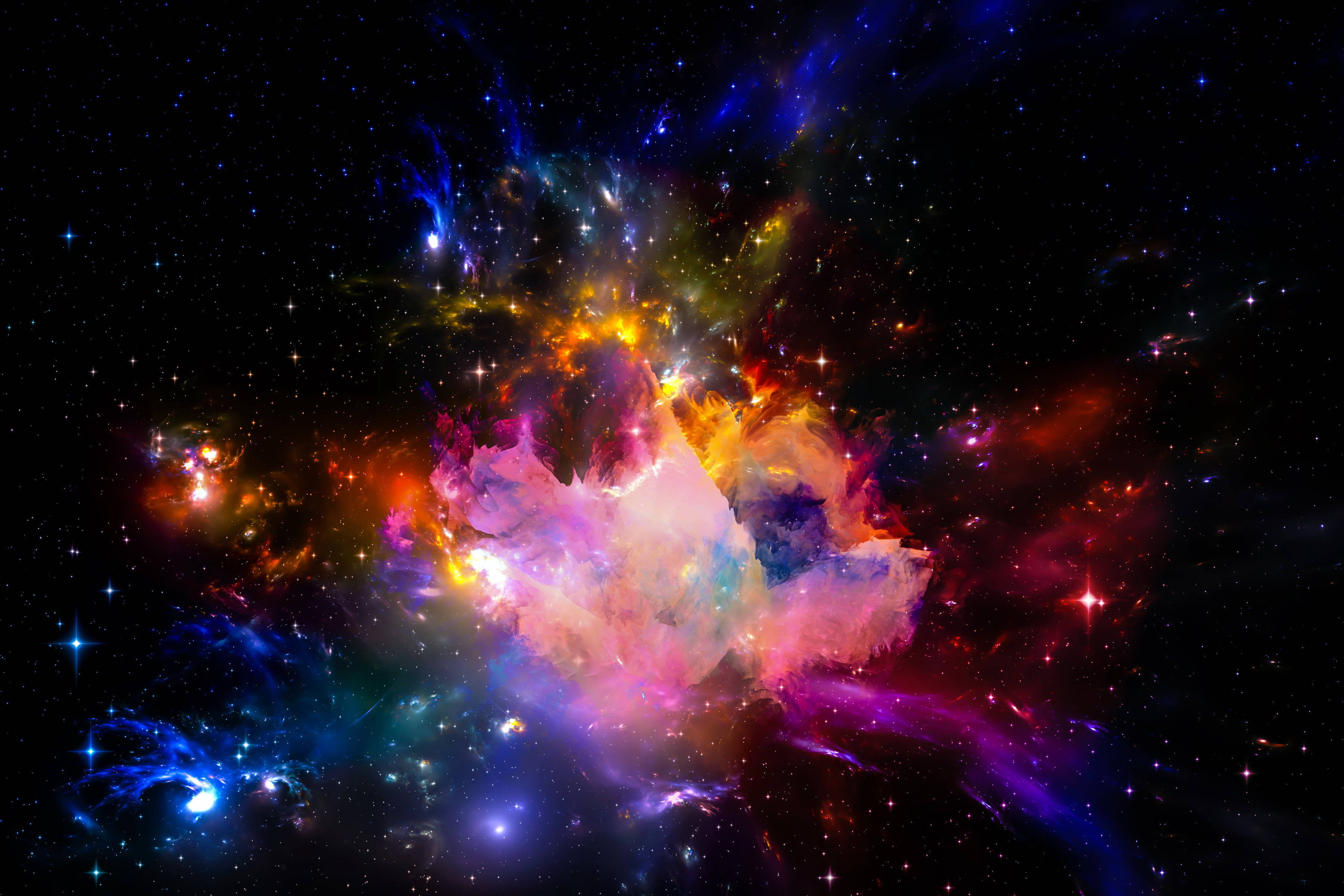 Rainbow Galaxy, glowing, dark universe, 2K Desktop Wallpaper