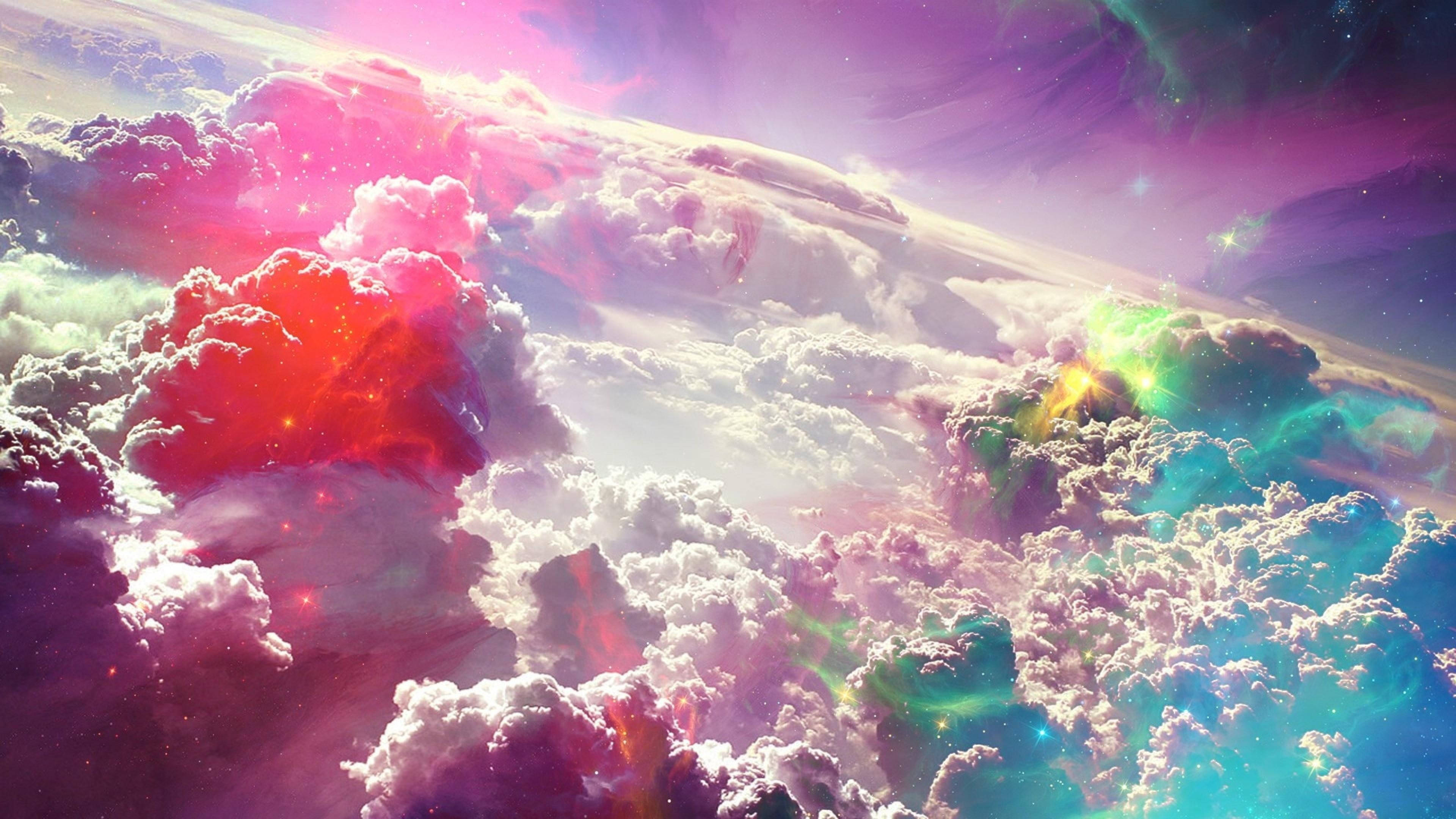 Rainbow Galaxy, cosmic clouds, pink red, 4K Desktop Wallpaper