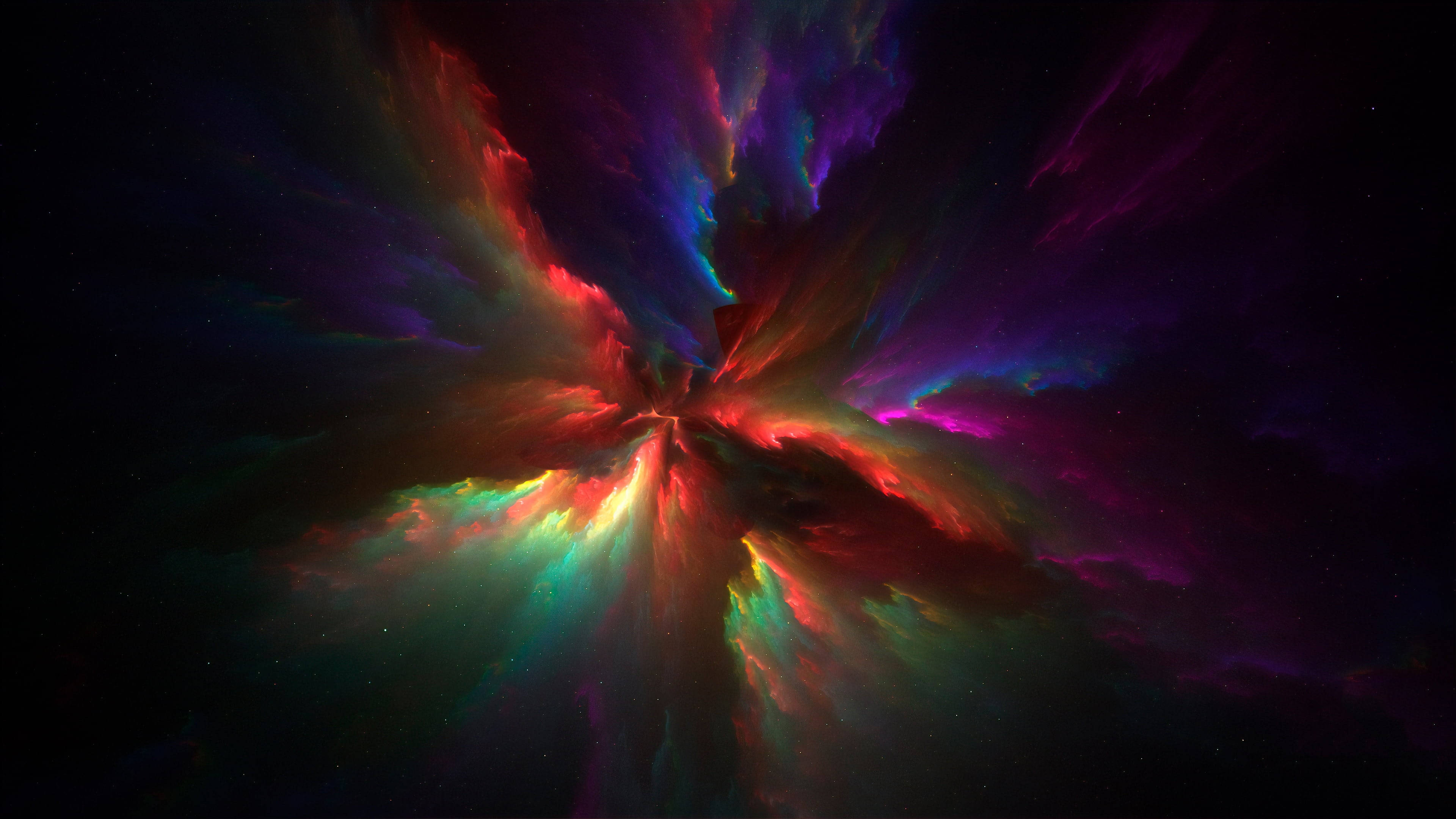 Rainbow Galaxy, vibrant cosmic nebula, radiant reds purples and greens, 4K Desktop Wallpaper