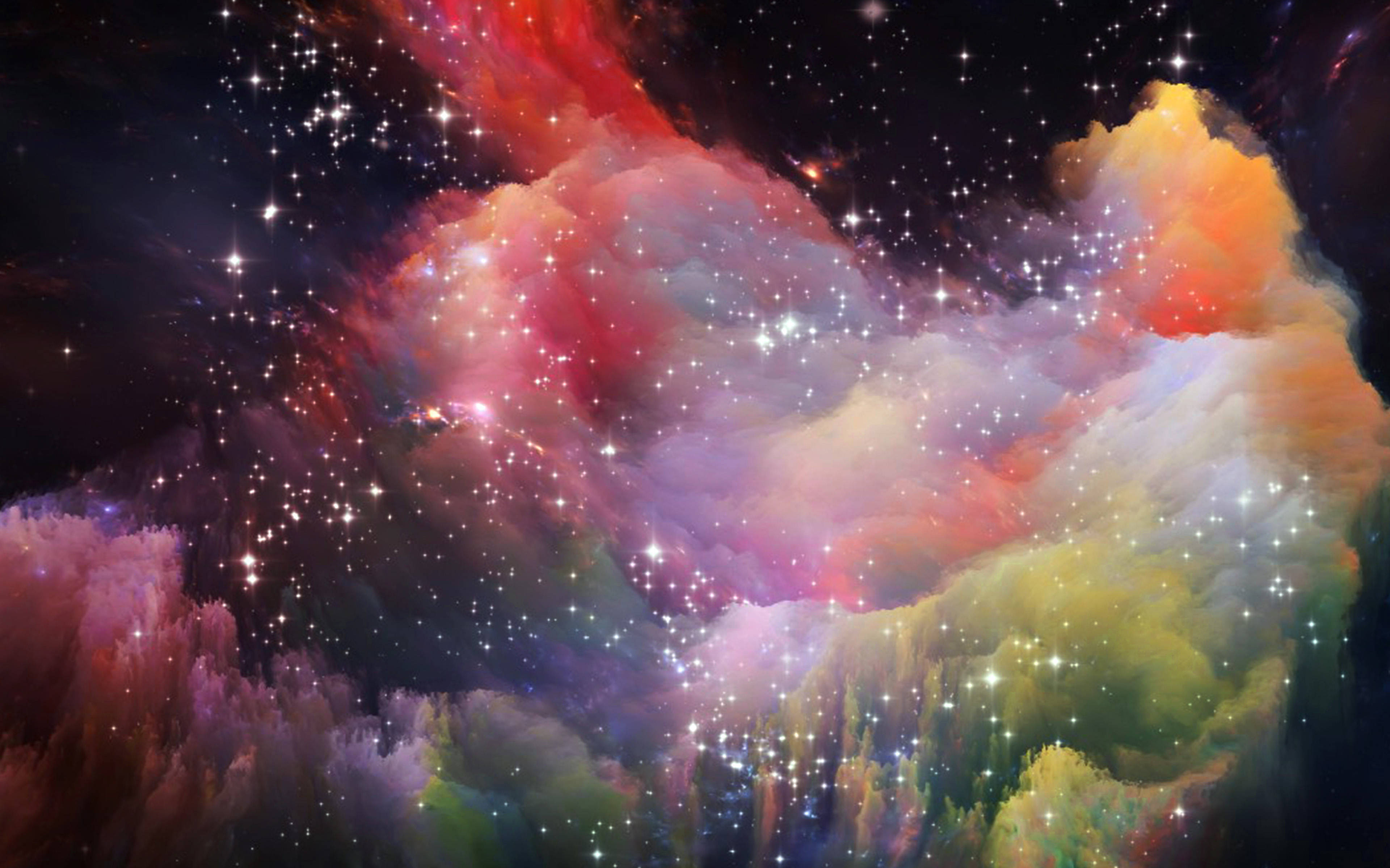 Rainbow Galaxy, fiery reds, golds, 4K Desktop Wallpaper