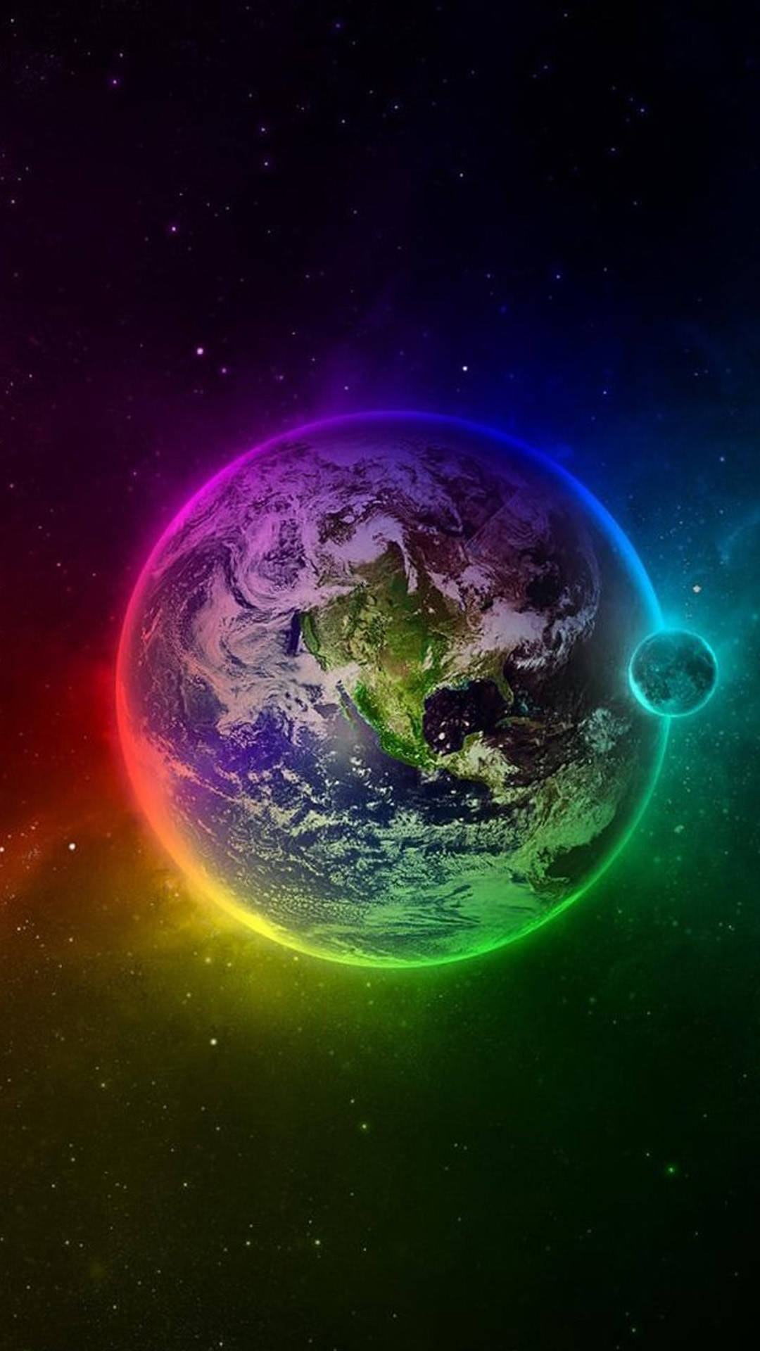 Earth, Rainbow Galaxy, starry cosmic backdrop, Full HD Phone Wallpaper
