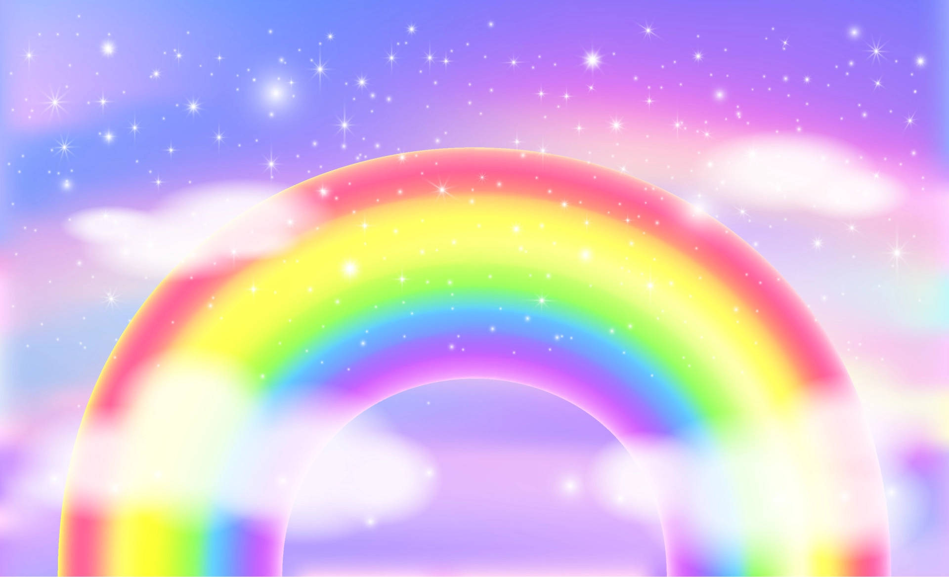rainbow, pastel sky, sparkling stars, Full HD Desktop Wallpaper
