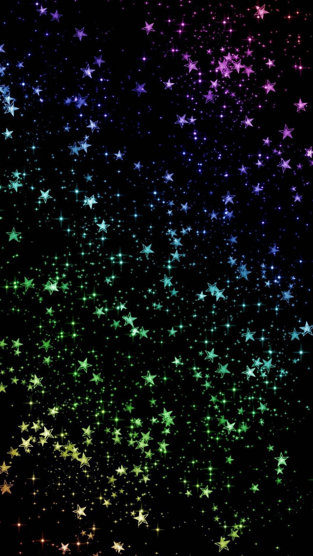 Rainbow Galaxy, black background, multicolored stars, Full HD Phone Wallpaper