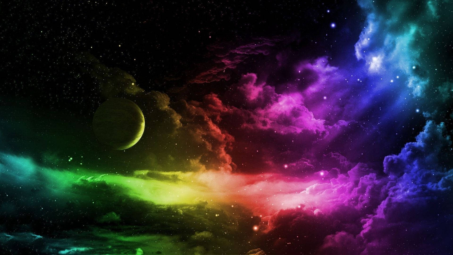 Rainbow Galaxy, cosmic nebula, rainbow hues, Full HD Desktop Wallpaper