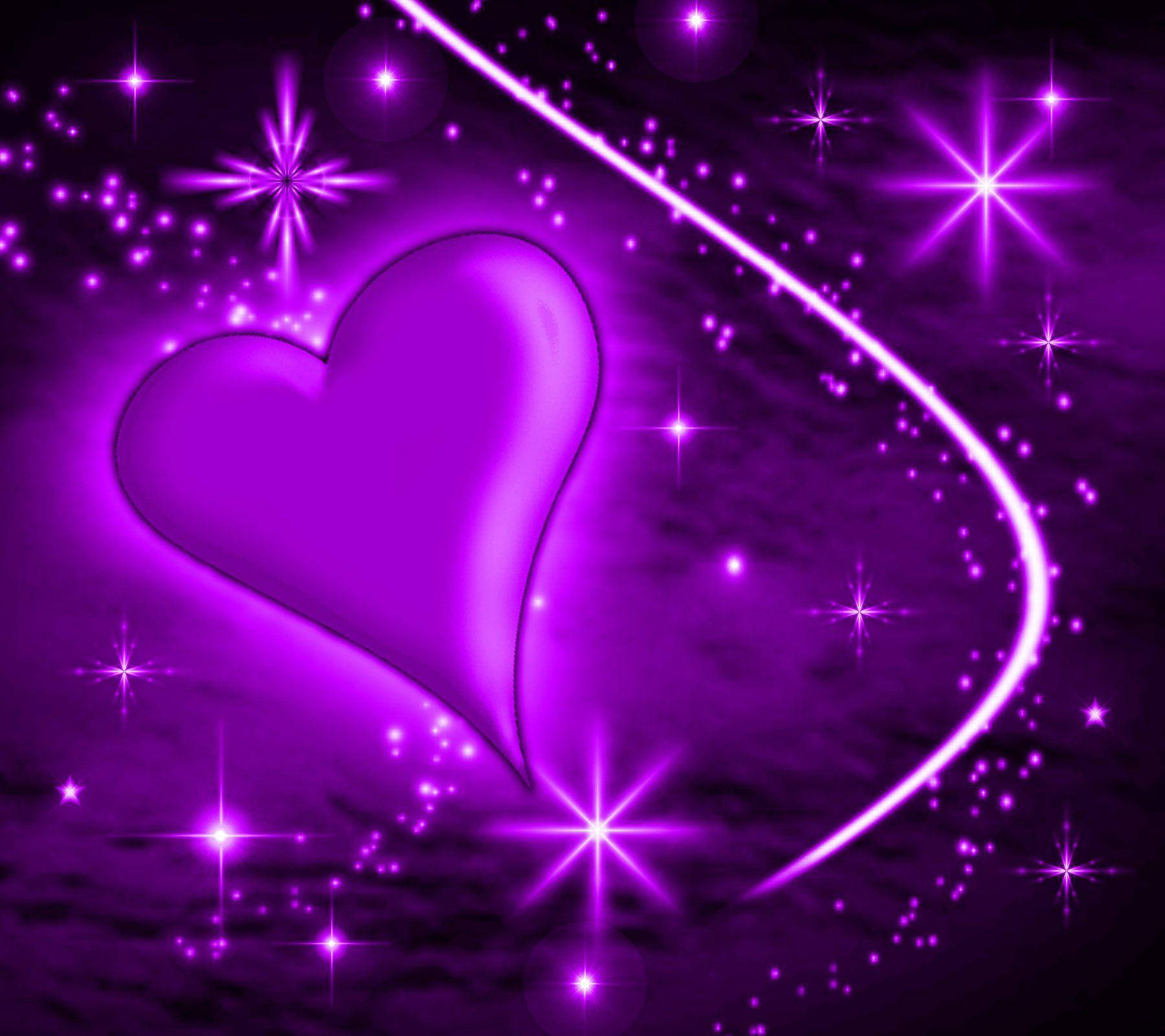 purple galaxy, glowing purple heart, sparkling stars, HD Desktop Wallpaper