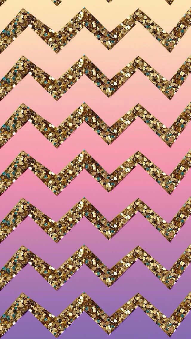 rainbow glitter, gold chevron pattern, peach to purple gradient, SD Phone Wallpaper