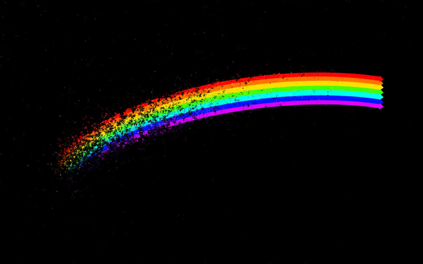 vibrant neon rainbow, starry black void, glittering particle trails, HD Desktop Wallpaper