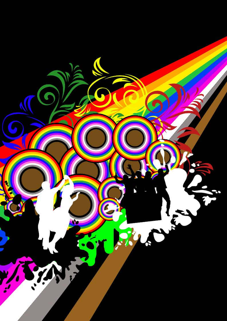 abstract rainbow swirls, silhouetted dancers, concentric circles, SD Phone Wallpaper