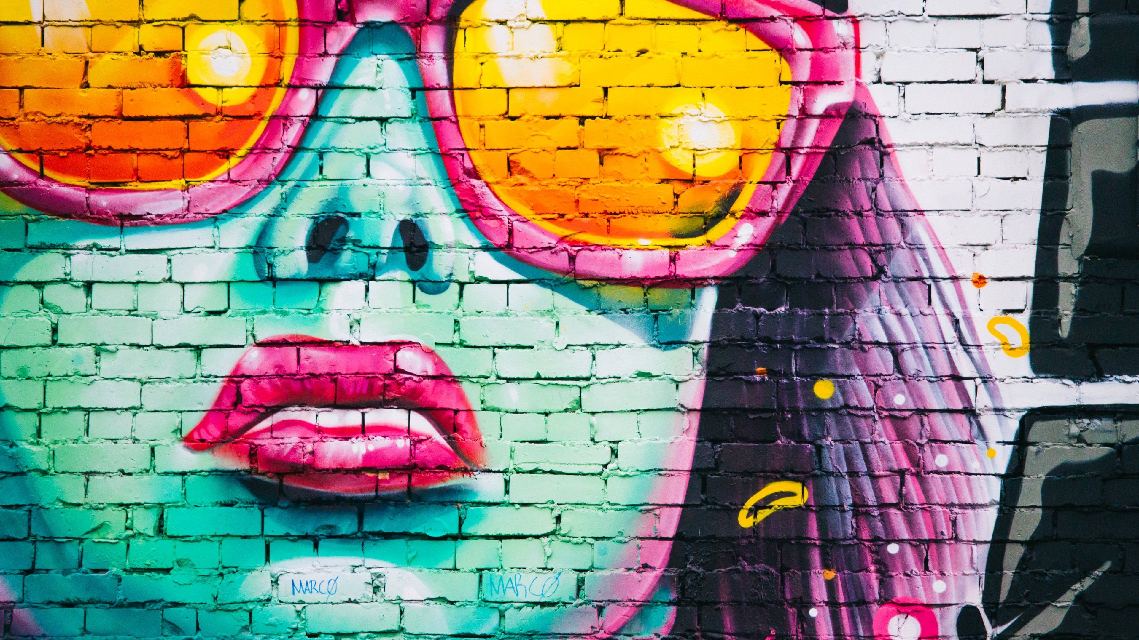 sunglasses girl graffiti, colored graffiti, night vibes, 4K Desktop Wallpaper