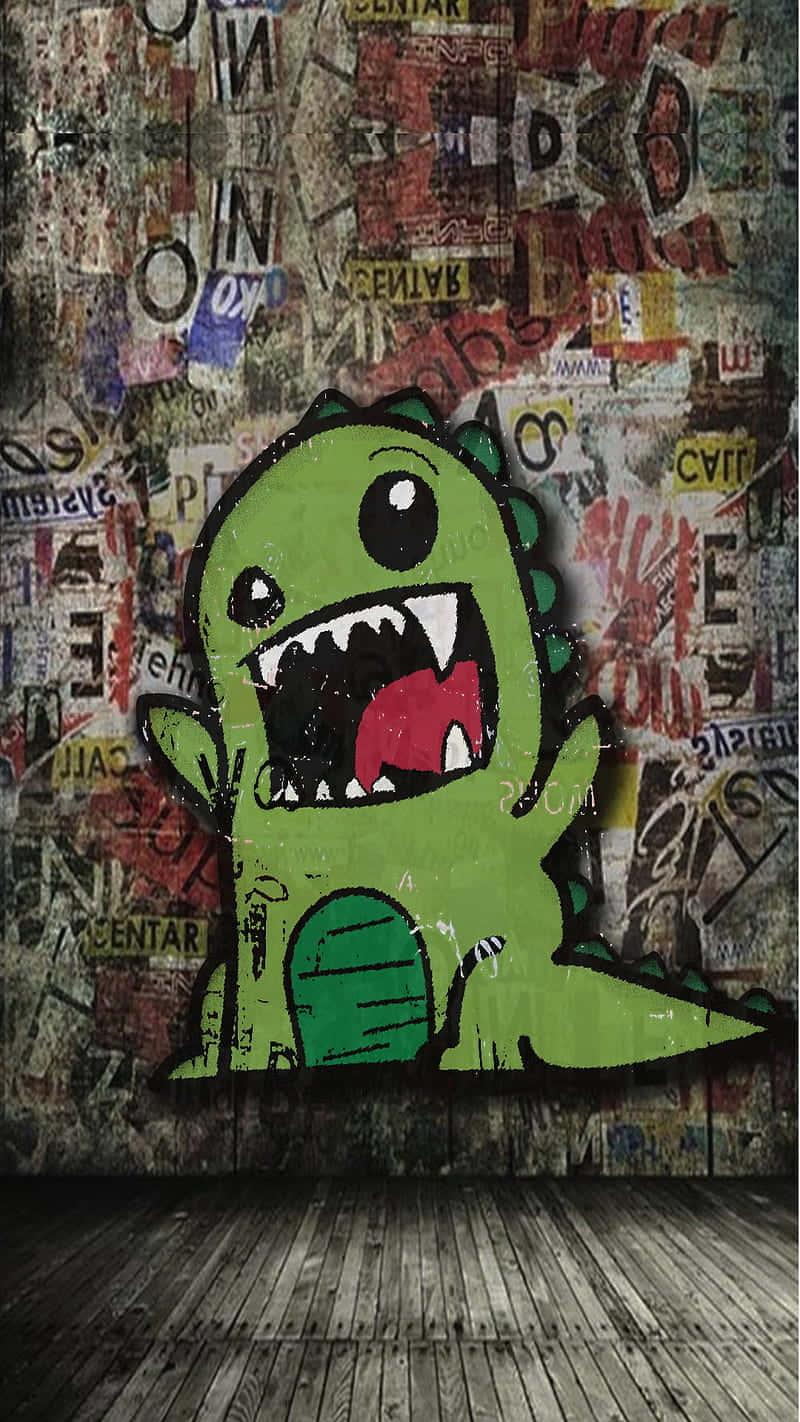 green dinosaur, red tongue, layered graffiti, HD Phone Wallpaper