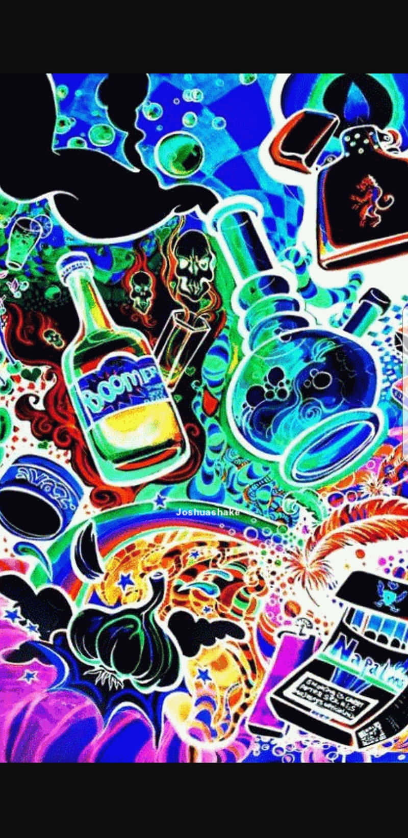 psychedelic collage, glowing bottles, skulls, HD Phone Wallpaper