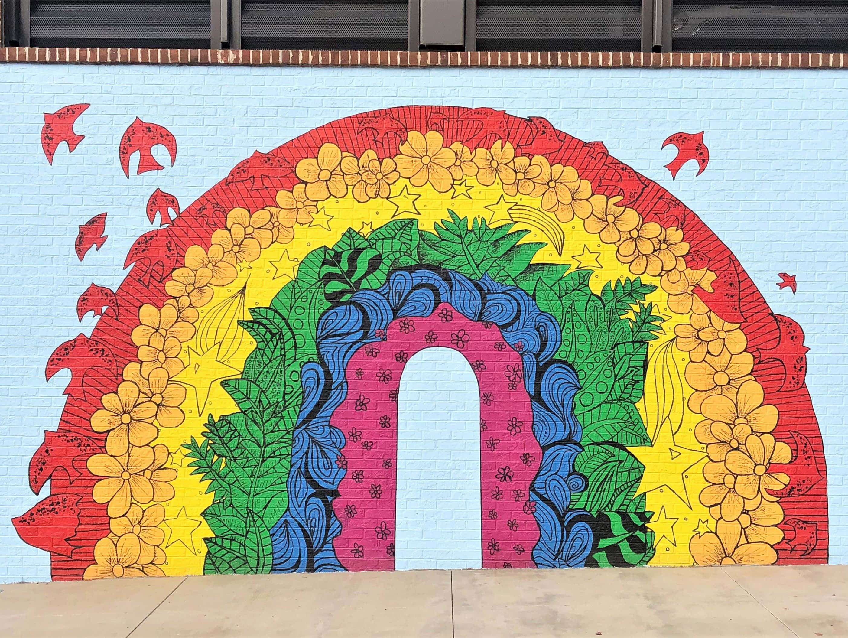 rainbow arch, flowers, stars, 2K Desktop Wallpaper