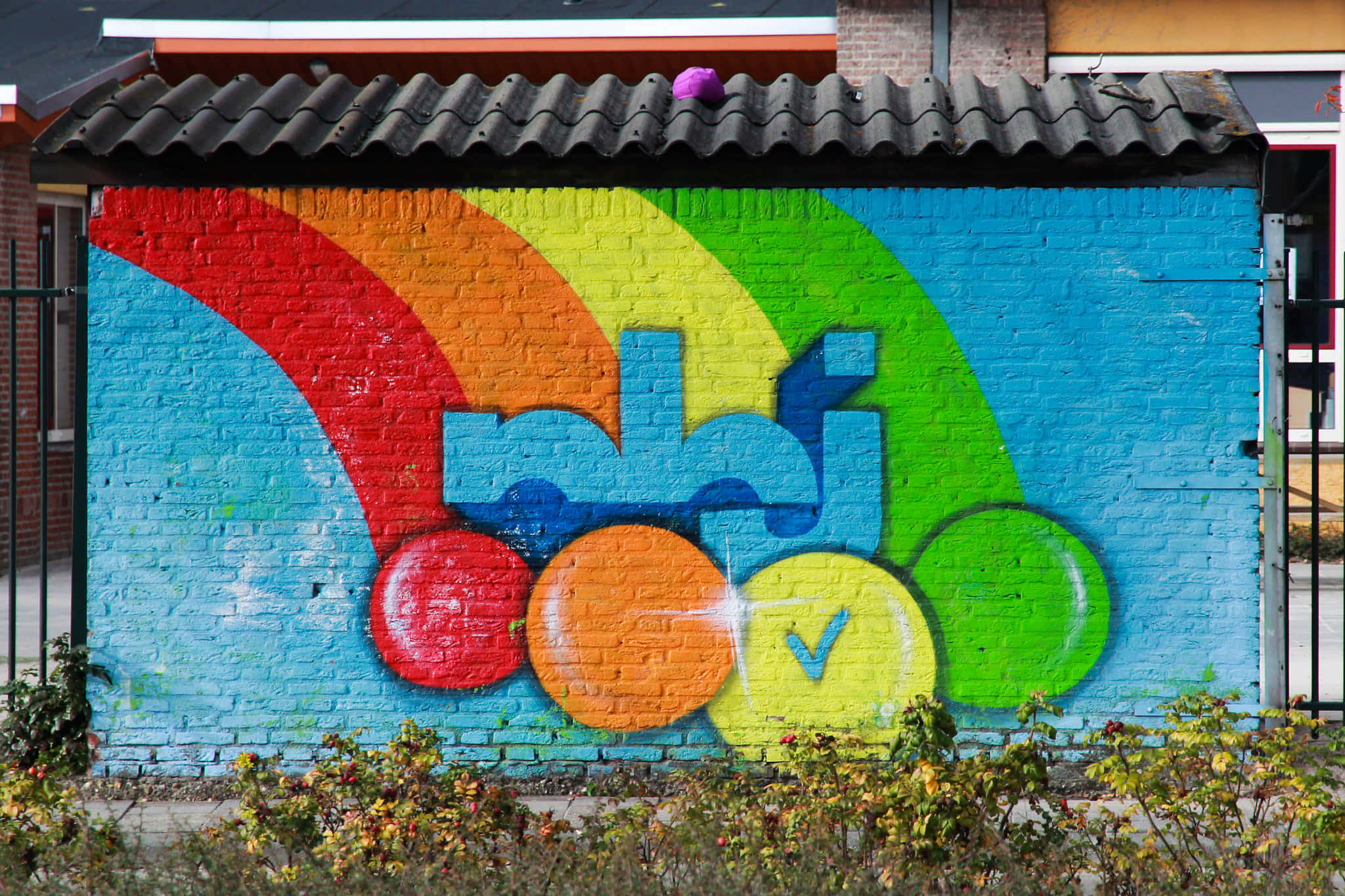 rainbow, graffiti, brick wall, Full HD Desktop Wallpaper