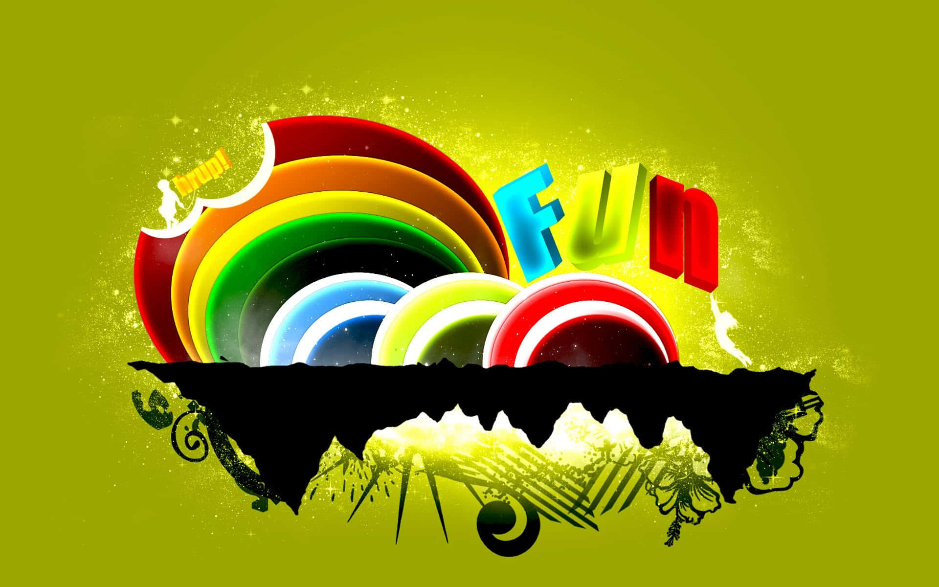 Rainbow Graffiti, rainbow arches, jagged black base, Full HD Desktop Wallpaper