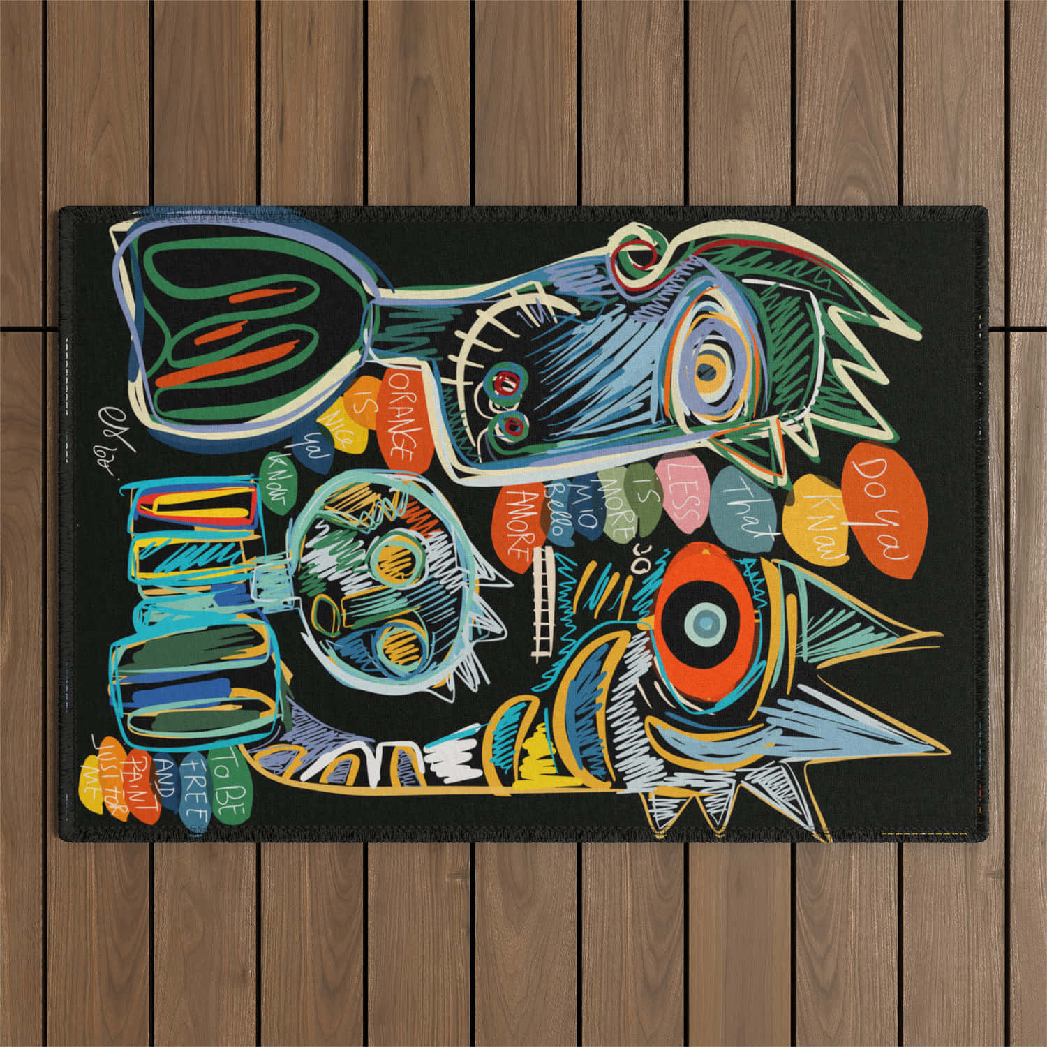 vibrant rainbow graffiti art, urban wall, colorful cartoonish fish, HD Desktop Wallpaper