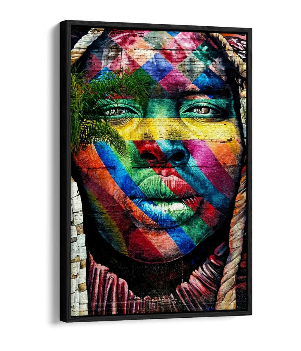 colorful mosaic graffiti portrait, rainbow stripes, brick wall texture, SD Phone Wallpaper