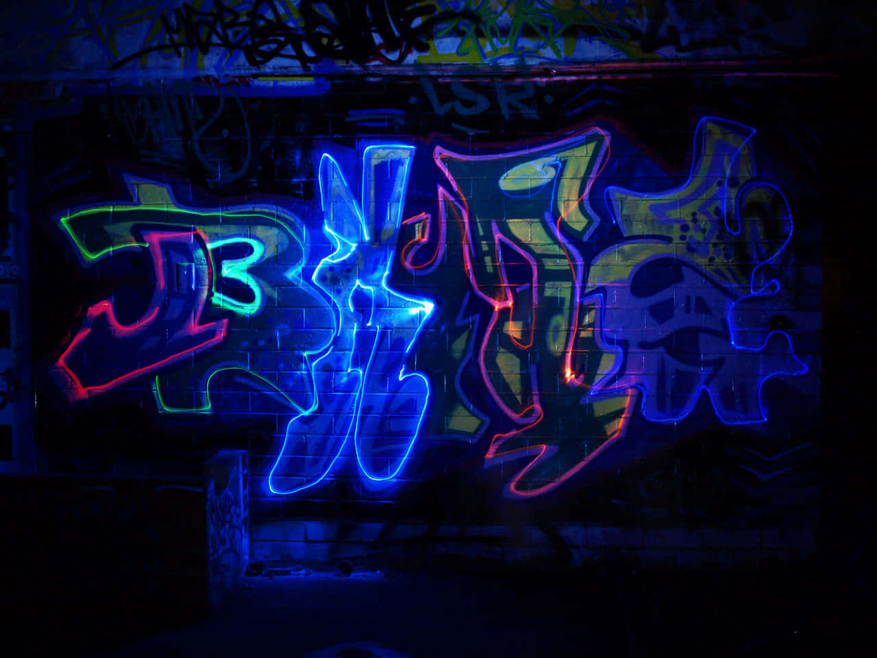 neon graffiti, electric blue, pink, HD Desktop Wallpaper