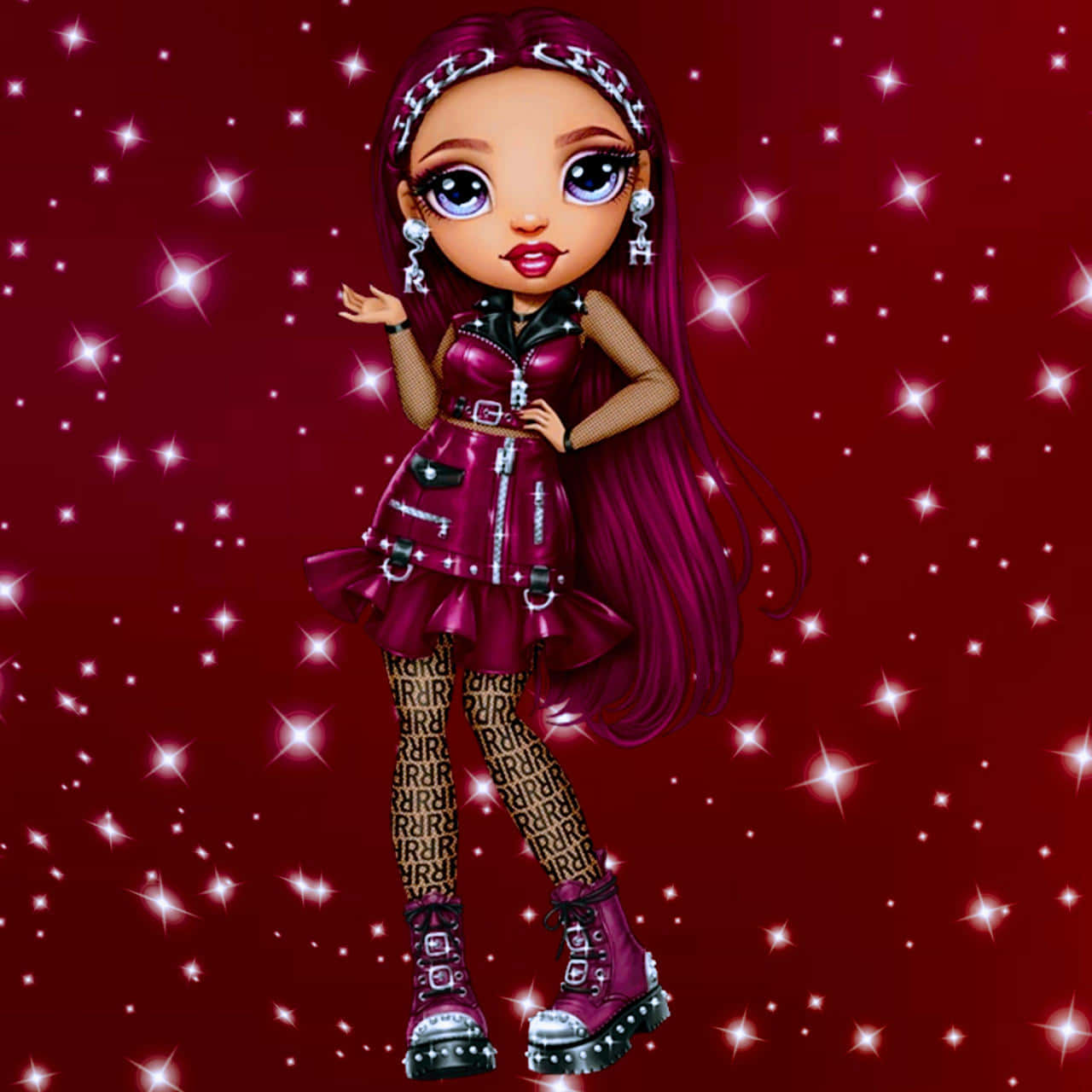 Rainbow High, magenta hair, glittering starry background, HD Desktop Wallpaper