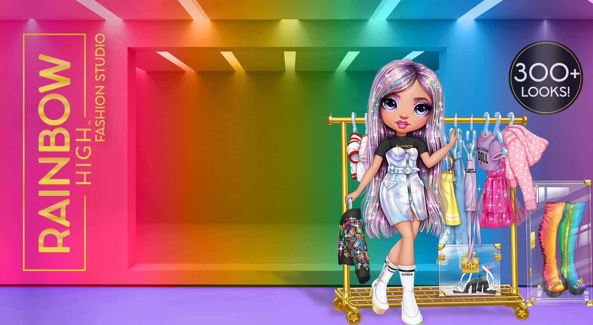 Rainbow High, silver hair, golden clothing rack, HD Desktop Wallpaper