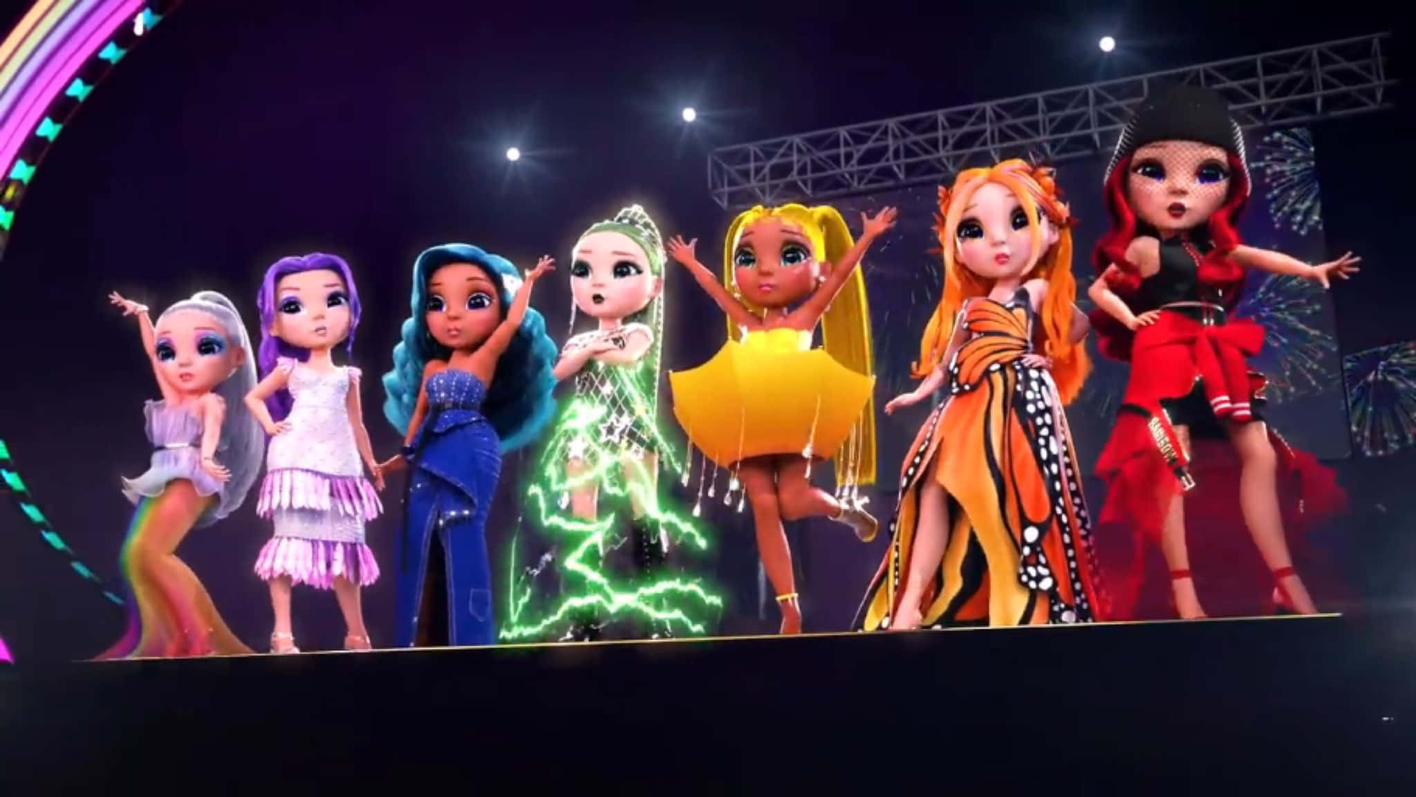 Rainbow High, stylized dolls, vibrant costumes, Full HD Desktop Wallpaper