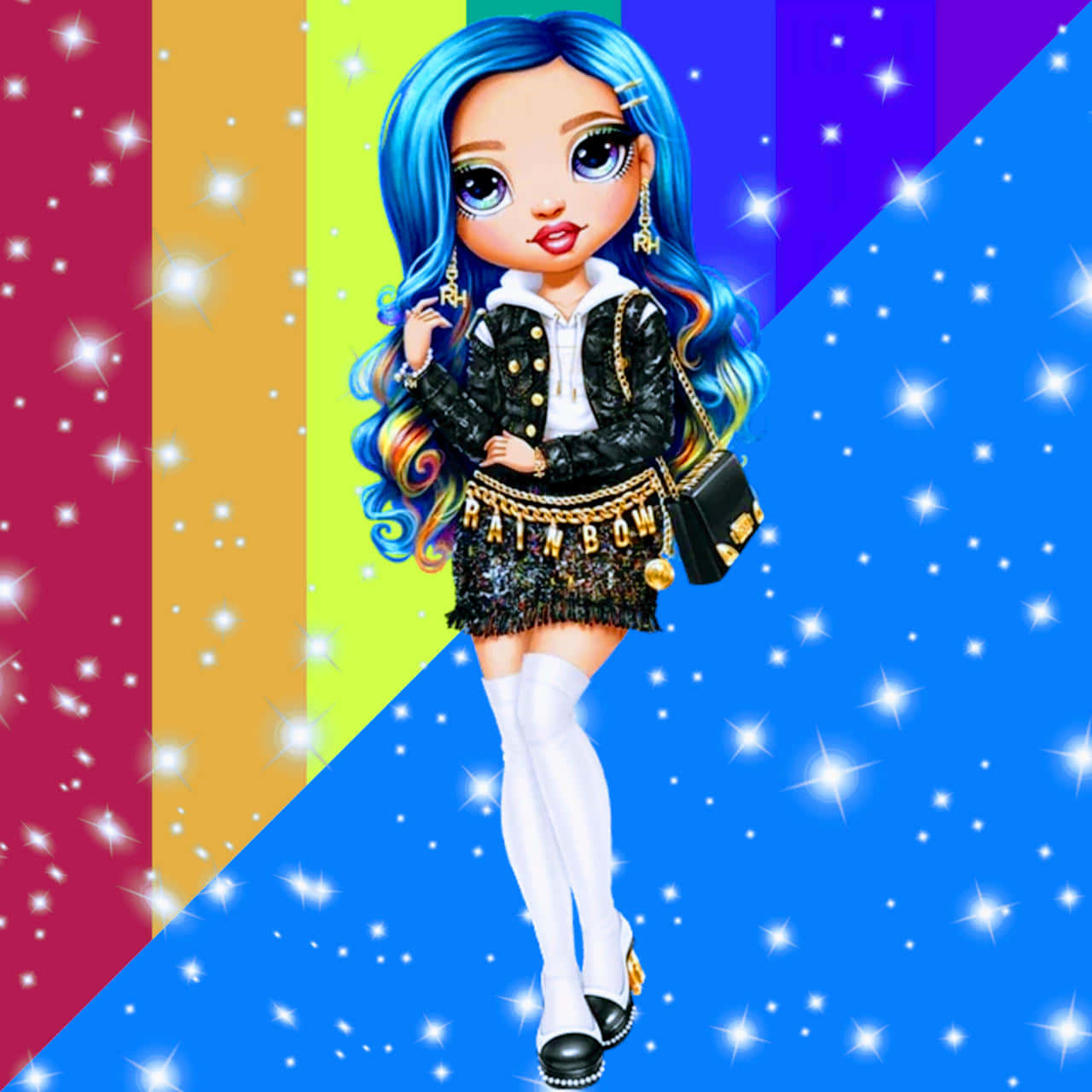 Rainbow High, blue hair, rainbow highlights, HD Desktop Wallpaper
