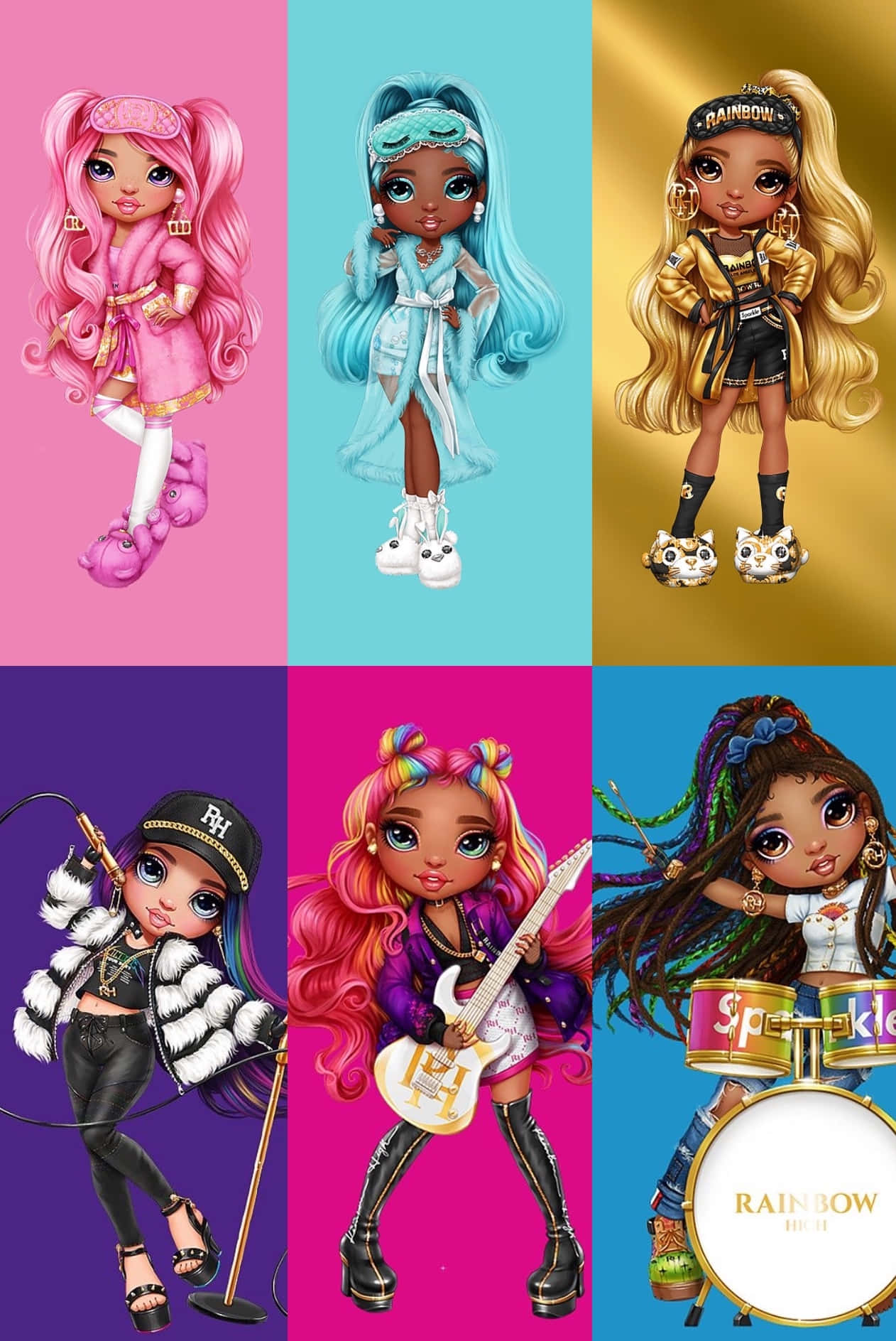 Rainbow High, vibrant cartoon girls, colorful outfits, HD Phone Wallpaper