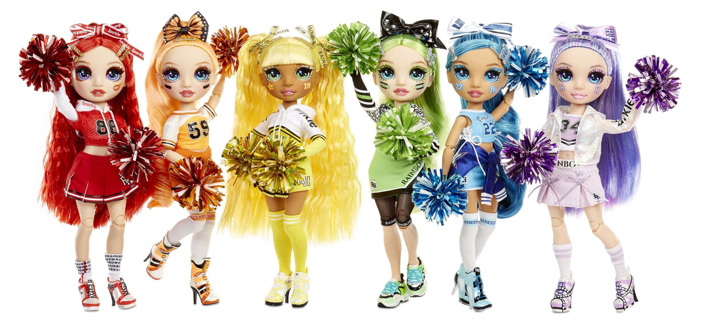 Rainbow High, cheerleader dolls, colorful hair, Full HD Desktop Wallpaper